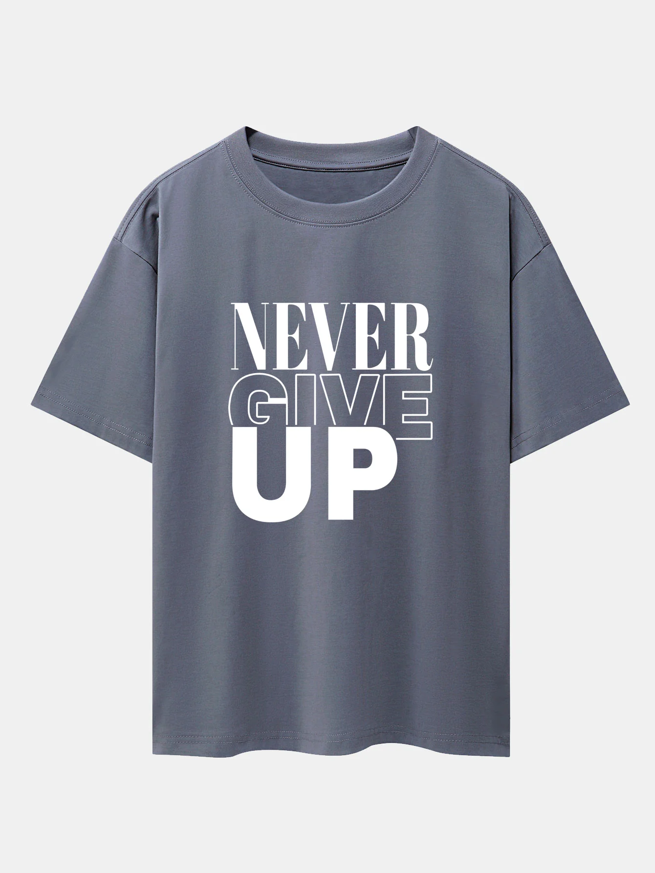 Never Give Up Print Drop Shoulder Oversize T-Shirt - Image 5