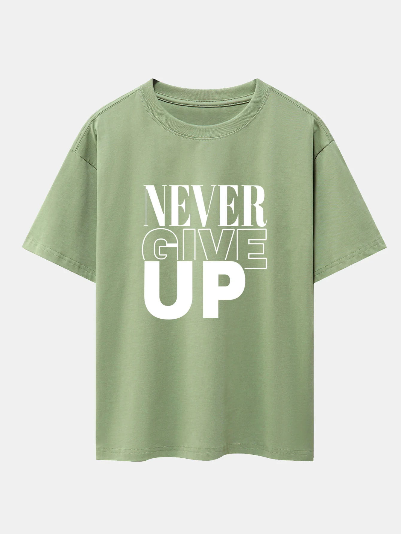 Never Give Up Print Drop Shoulder Oversize T-Shirt - Image 7