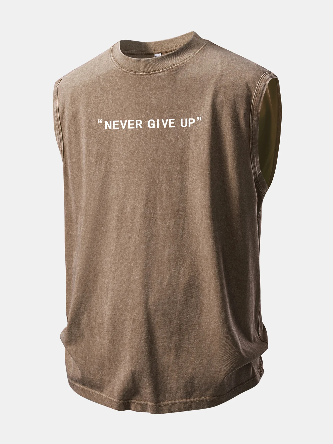 Never Give Up Print Washed Distressed Tank Top - Image 5