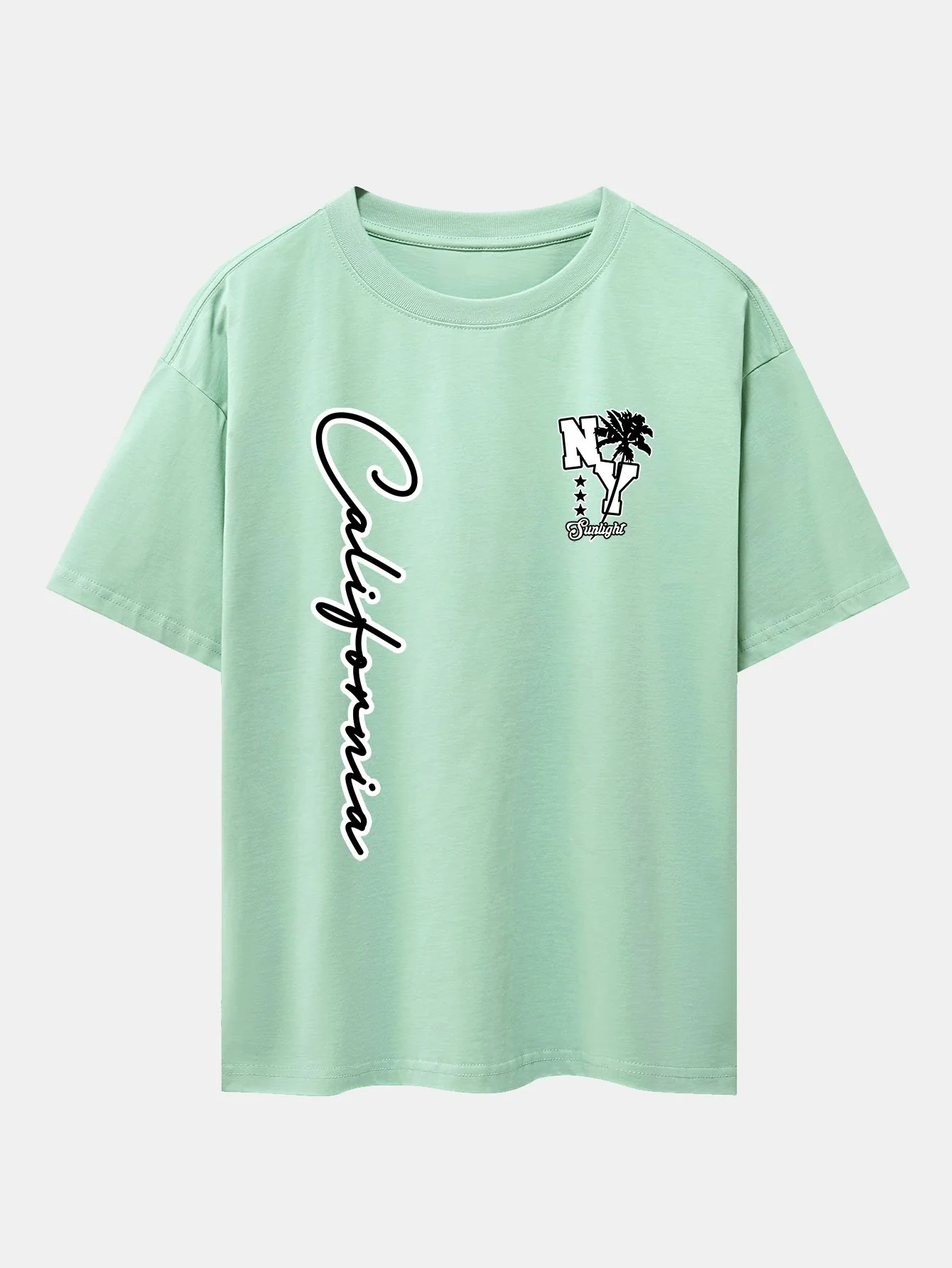 New York Kalifornien Palmenbaum Druck Drop Shoulder Oversize T-Shirt - Image 13