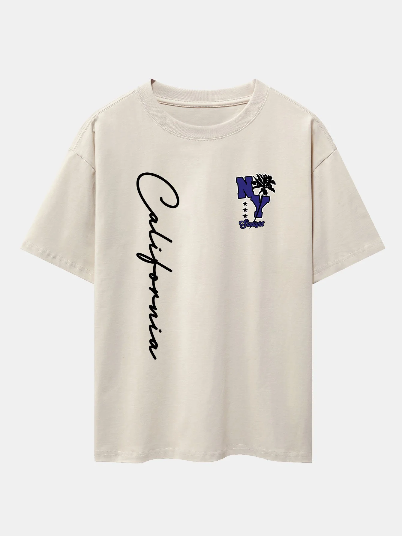 New York Kalifornien Palmenbaum Druck Drop Shoulder Oversize T-Shirt - Image 4