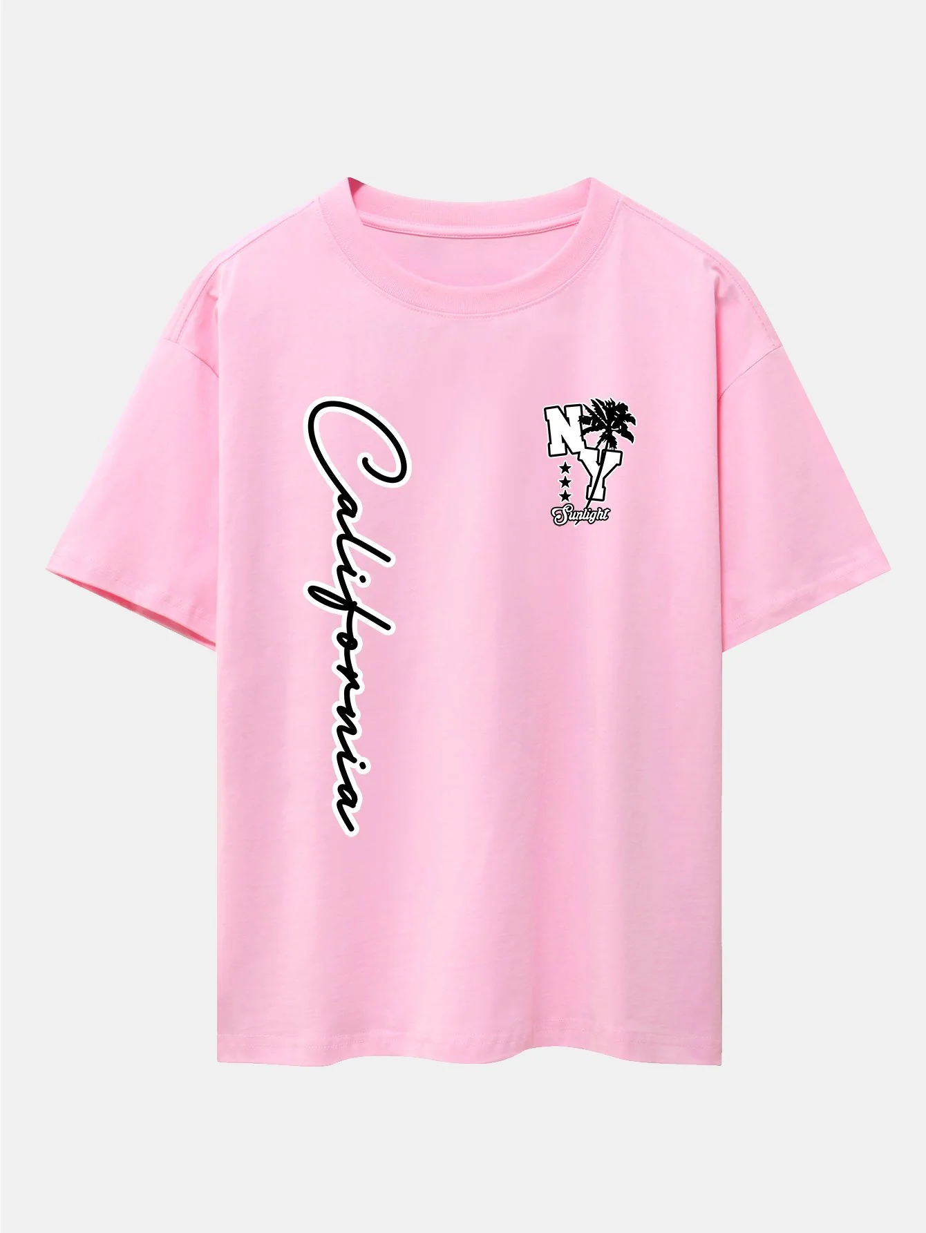 New York Kalifornien Palmenbaum Druck Drop Shoulder Oversize T-Shirt - Image 8
