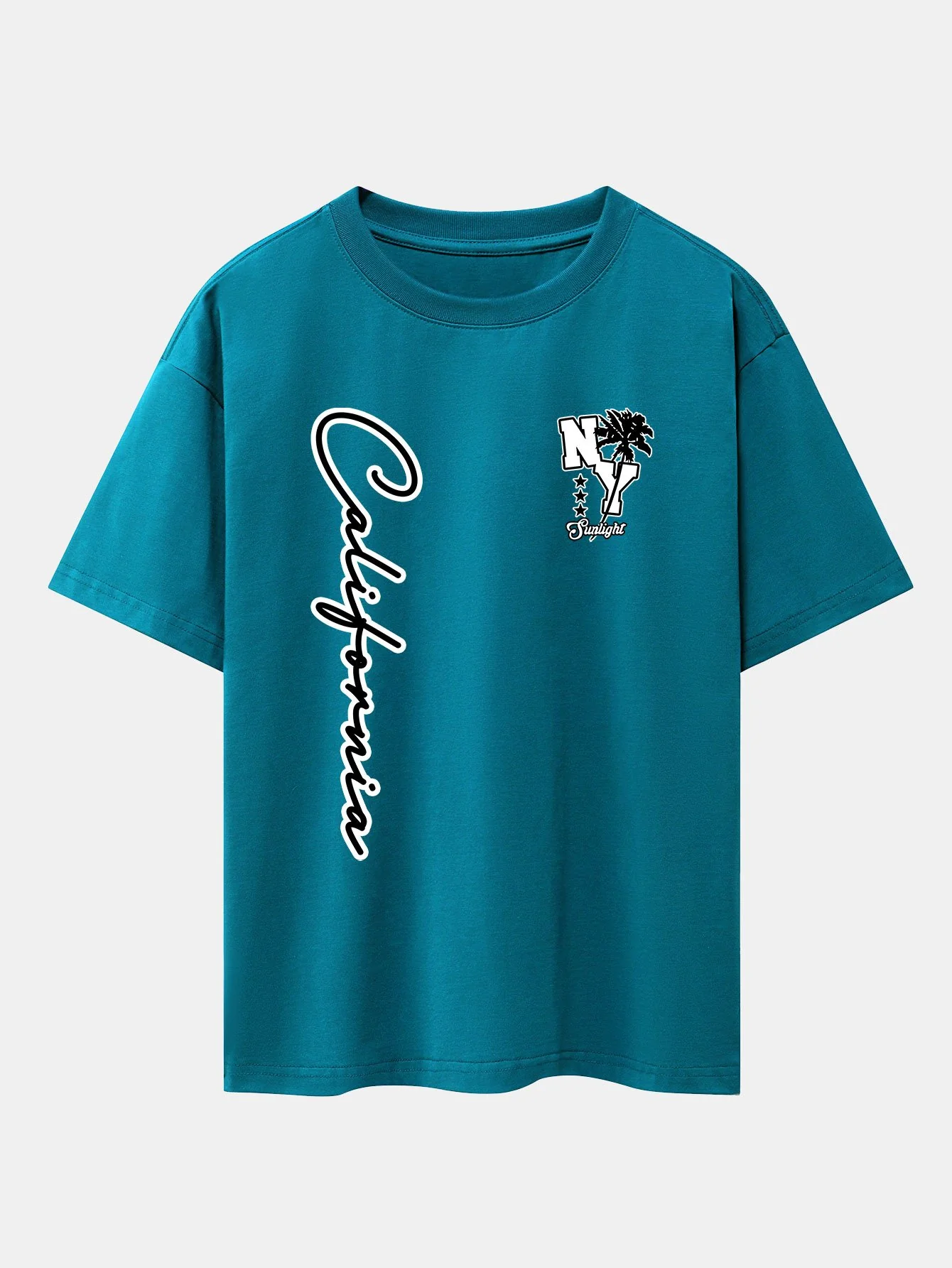 New York Kalifornien Palmenbaum Druck Drop Shoulder Oversize T-Shirt - Image 9
