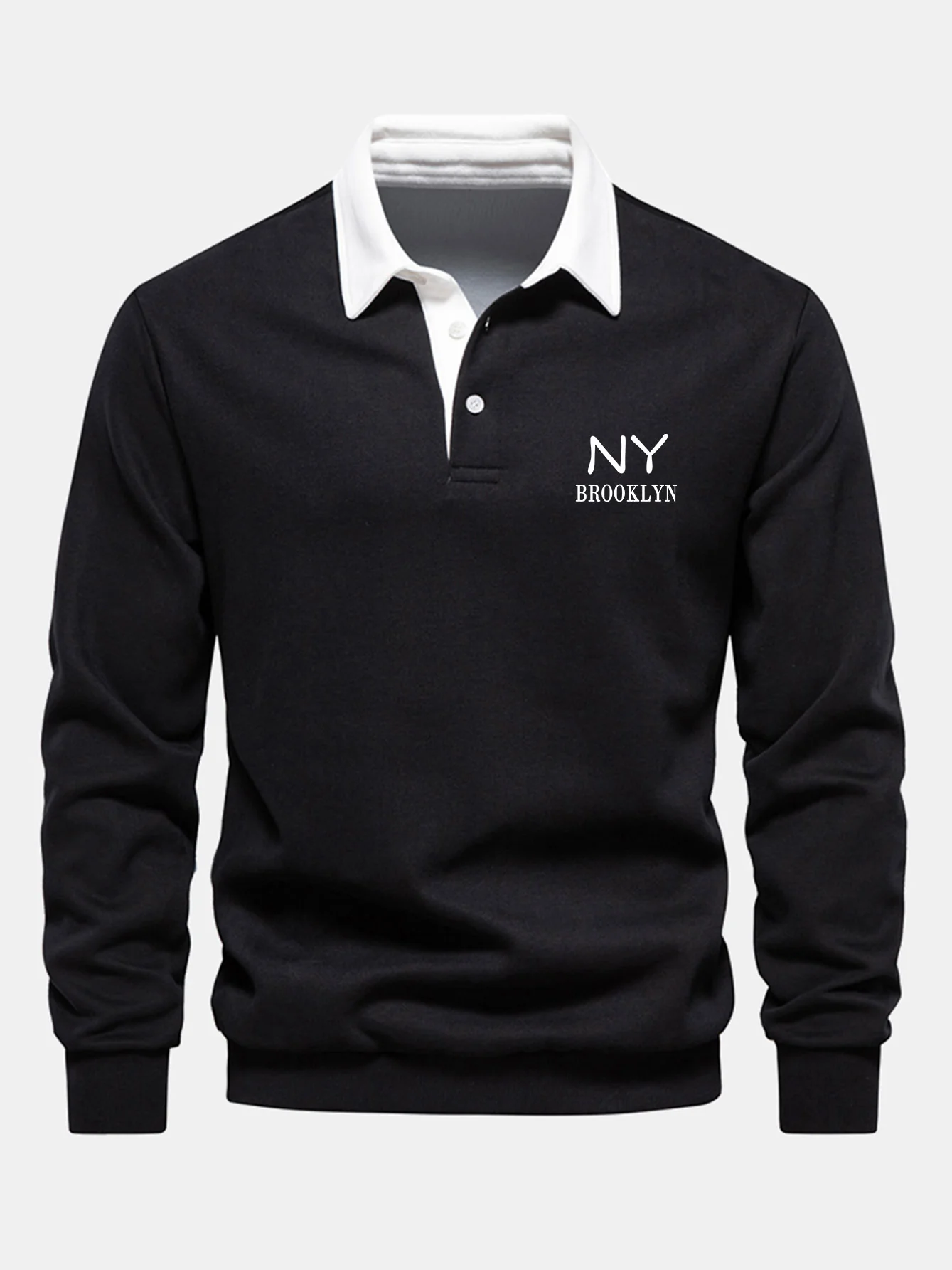 New York Print Kontrast Poloshirts Kragen Sweatshirt - Image 2