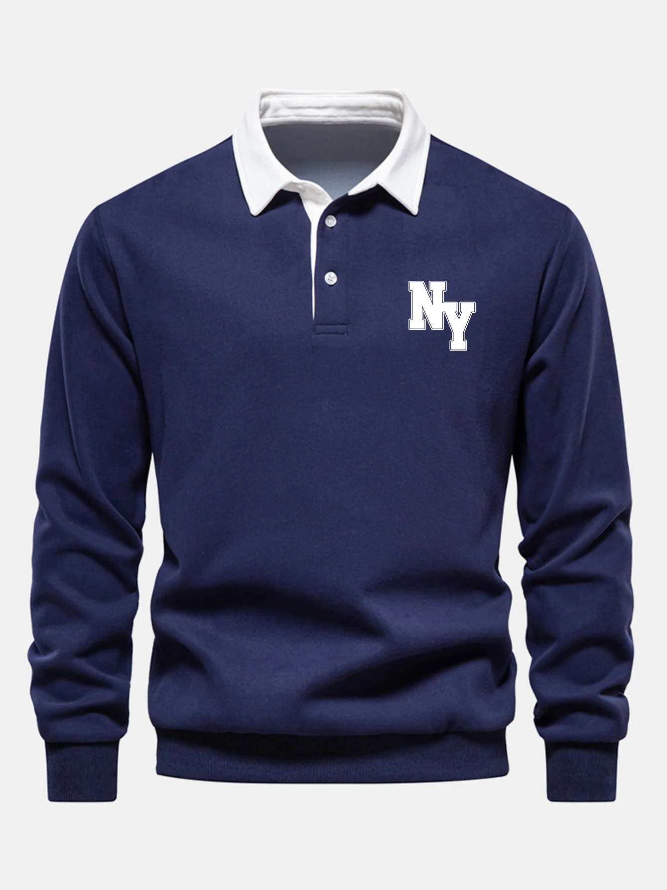 New York Print Kontrast Poloshirts Kragen Sweatshirt - Image 2
