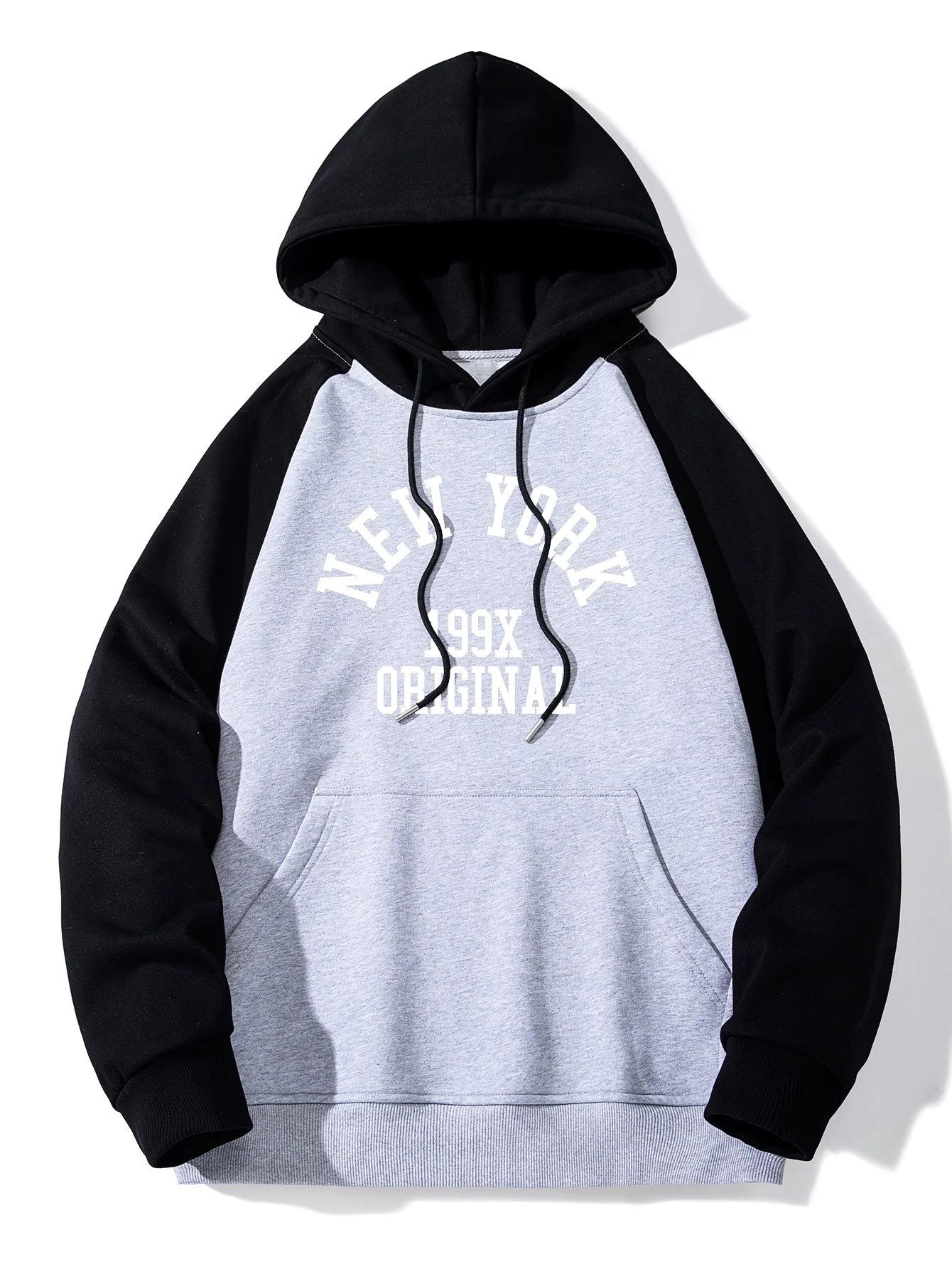 New York Print Patchwork Raglan Hoodie - Image 3
