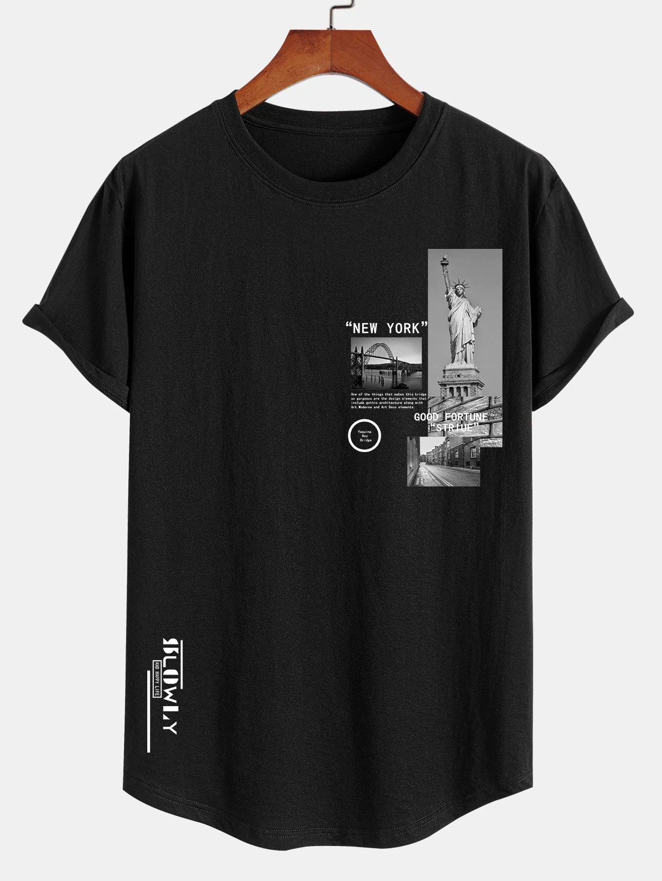 New York Landschaftsprint Baumwolle Bogen Saum T-Shirt