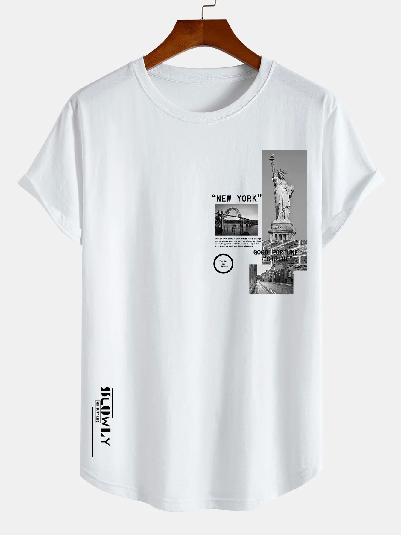 New York Landschaftsprint Baumwolle Bogen Saum T-Shirt - Image 3