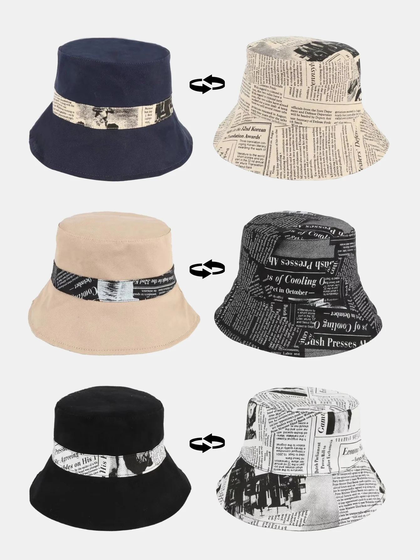 Zeitungsdruck doppelseitiger wendbarer Bucket Hat - Image 9