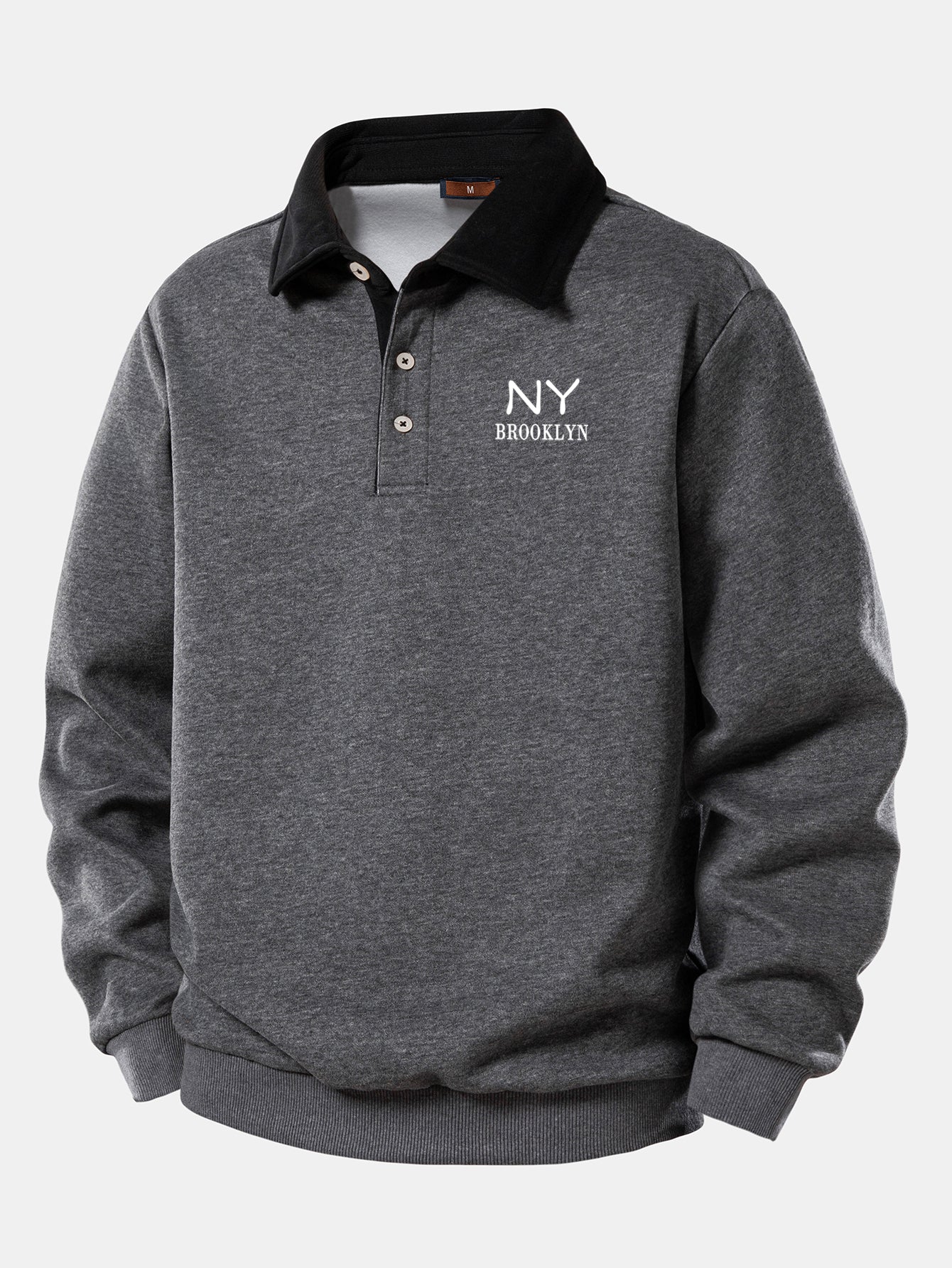 NY Brooklyn Print Kontrast Poloshirts Kragen Sweatshirt - Image 4