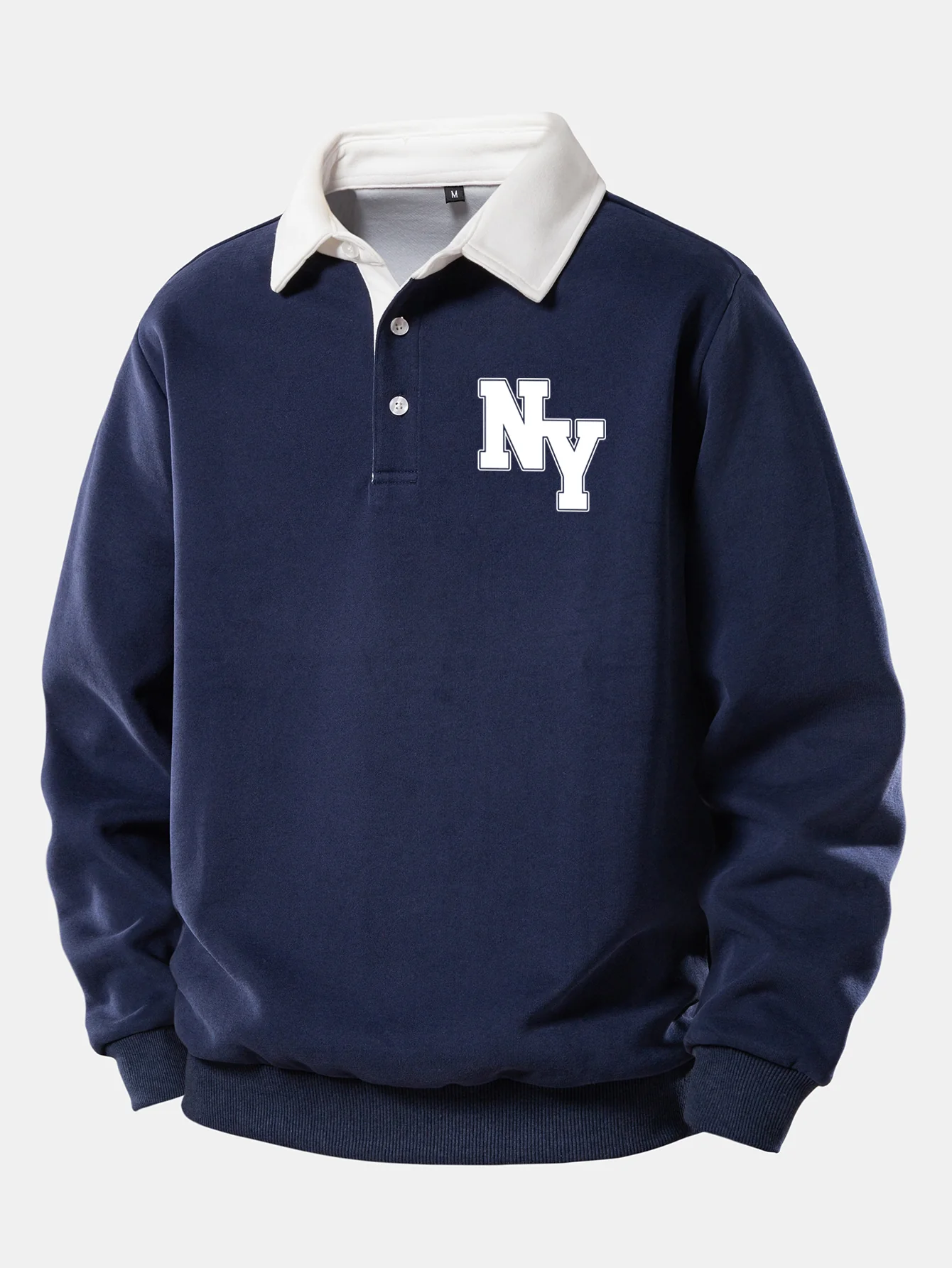 NY Print Kontrast Poloshirts Kragen Sweatshirt - Image 2