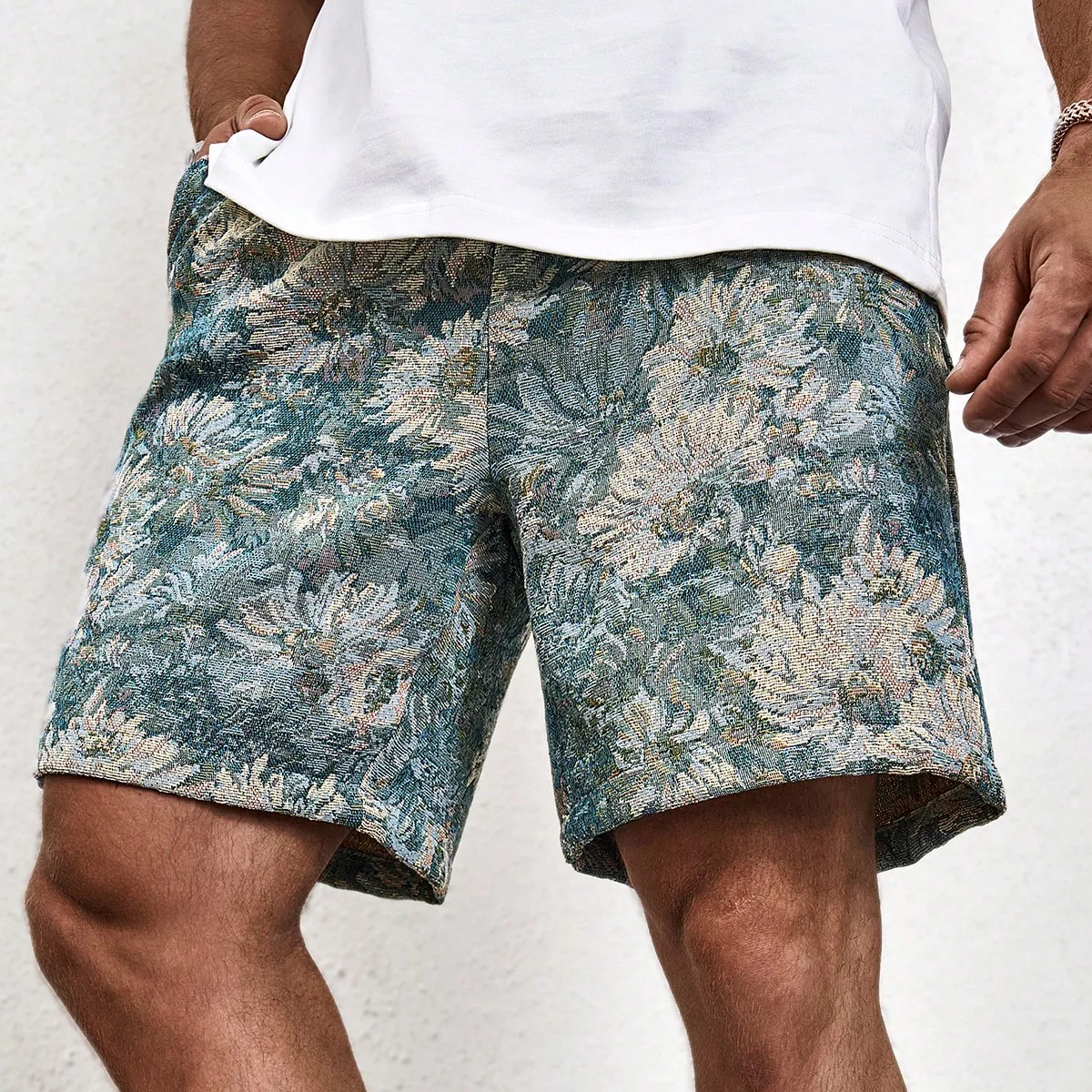 Ölgemälde Blumenmuster Kordelzug Shorts - Image 5