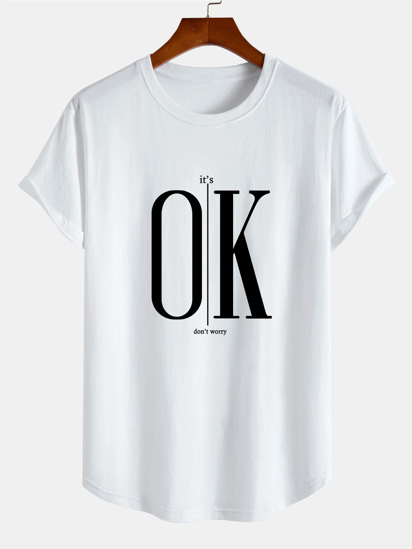 OK Slogan Druck Baumwolle Bogen Saum T-Shirt - Image 2
