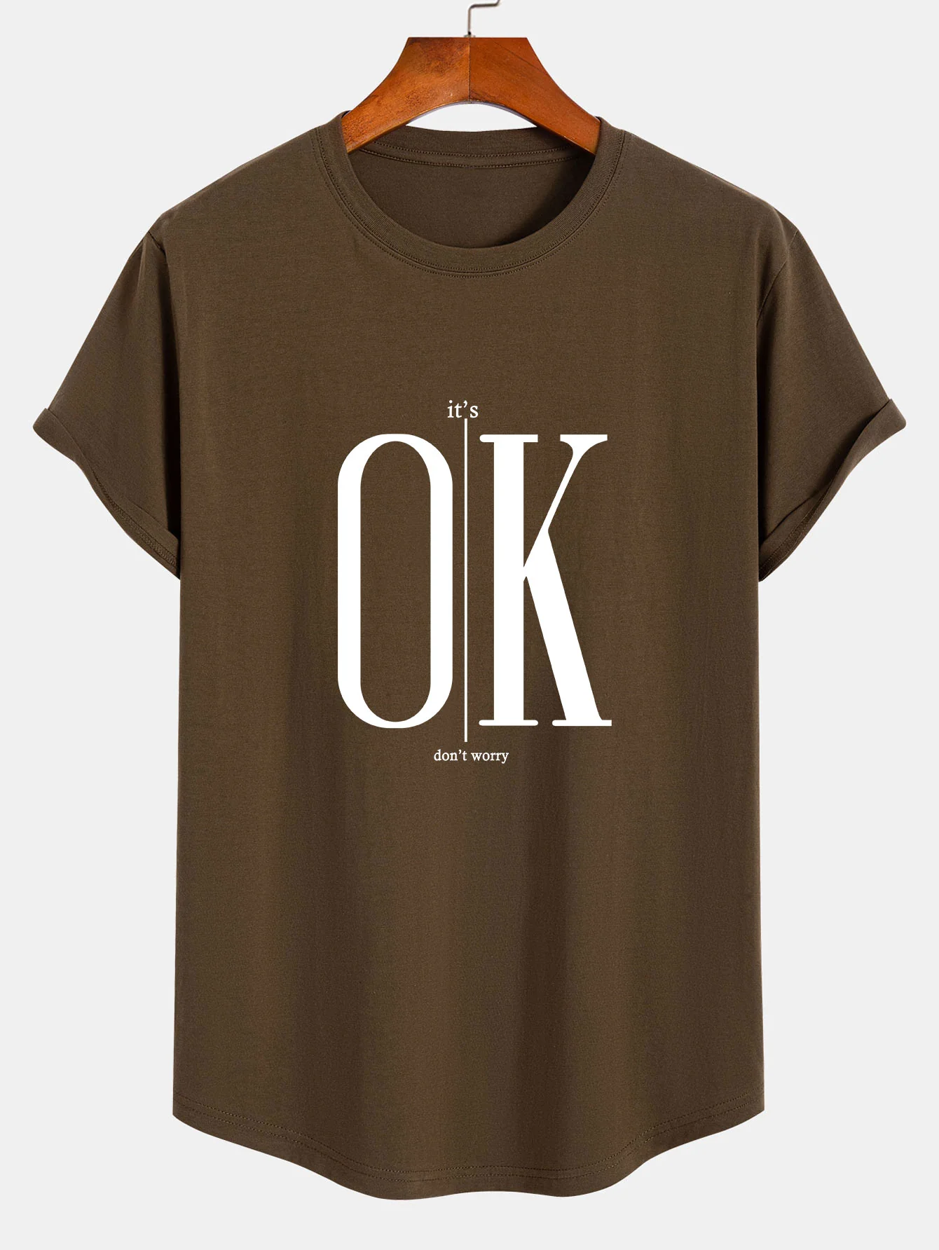 OK Slogan Druck Baumwolle Bogen Saum T-Shirt - Image 4