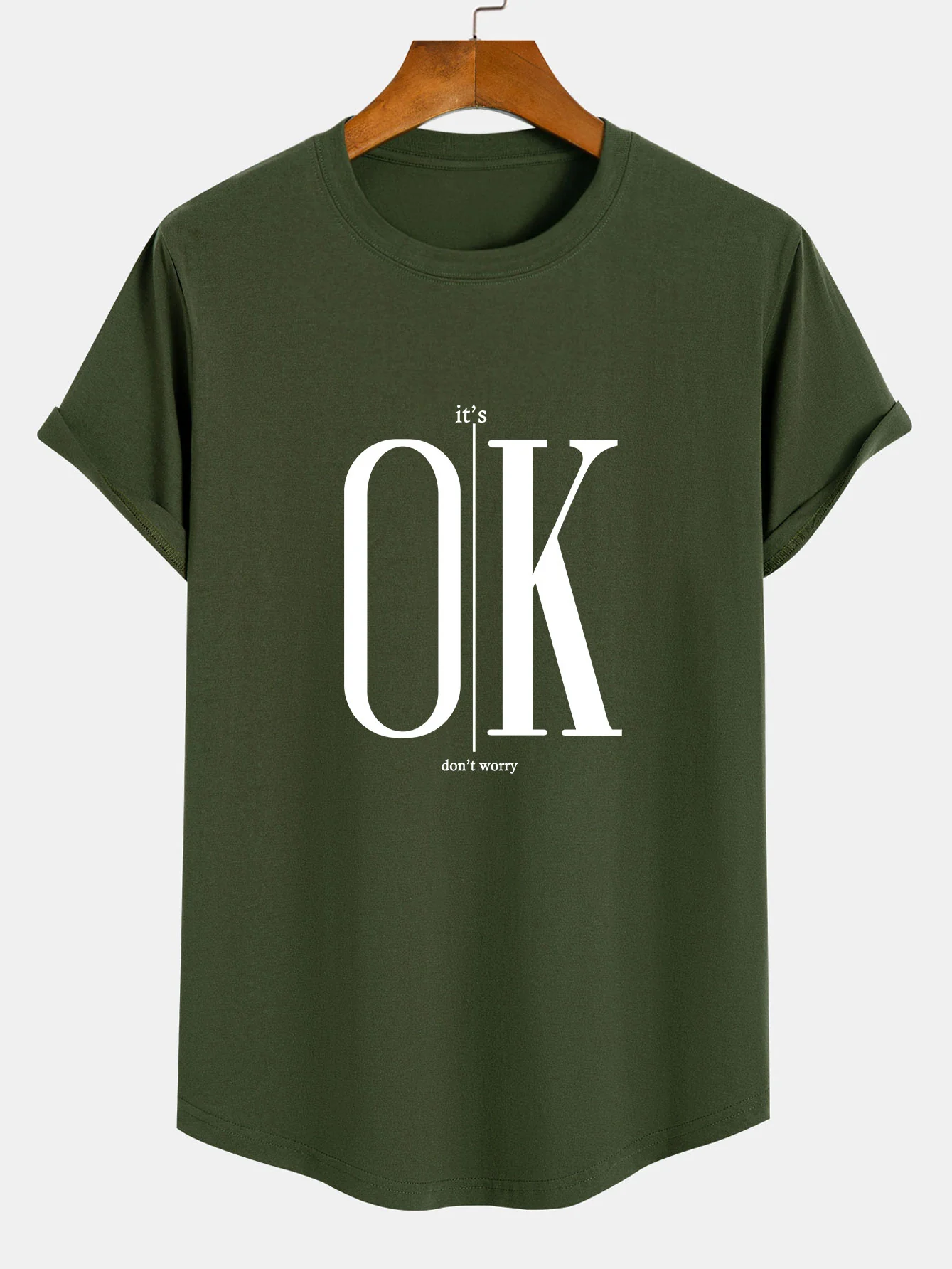 OK Slogan Druck Baumwolle Bogen Saum T-Shirt - Image 5