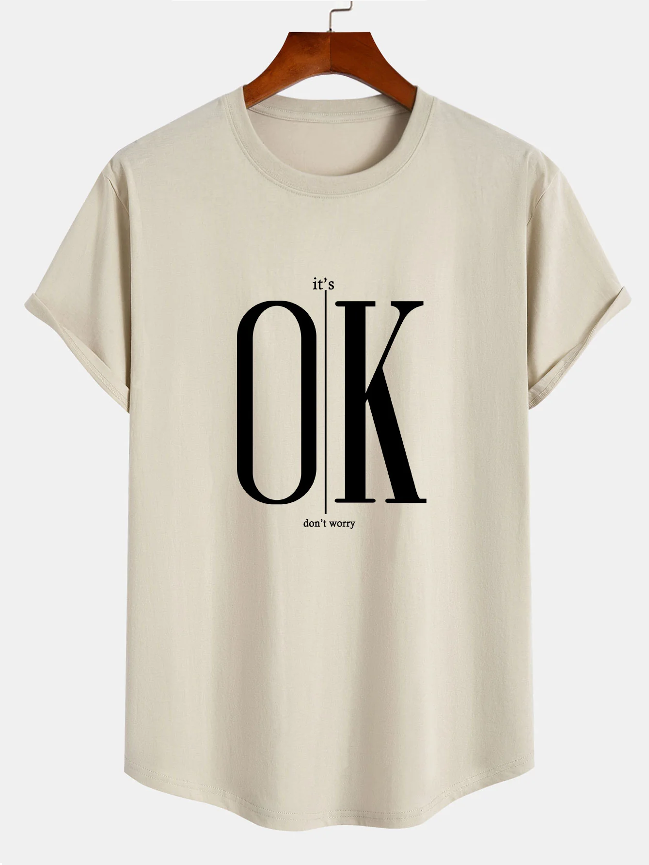 OK Slogan Druck Baumwolle Bogen Saum T-Shirt - Image 6