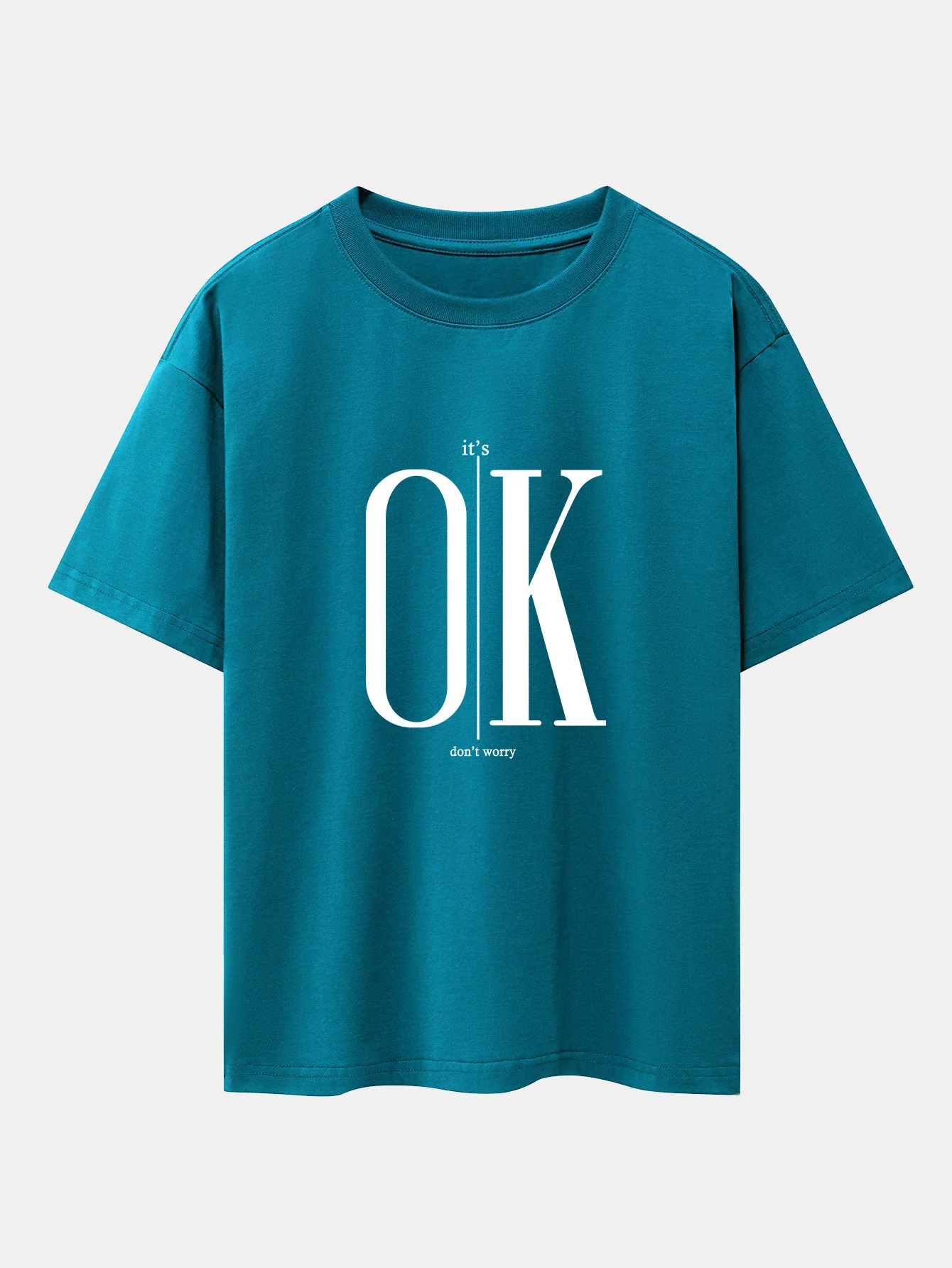 OK Slogan Druck Drop Shoulder Oversize T-Shirt - Image 3