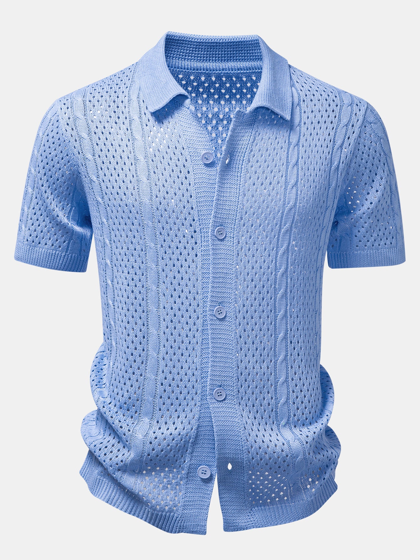 Open Knit Shirt & Straight Leg Linen Pants - Image 2
