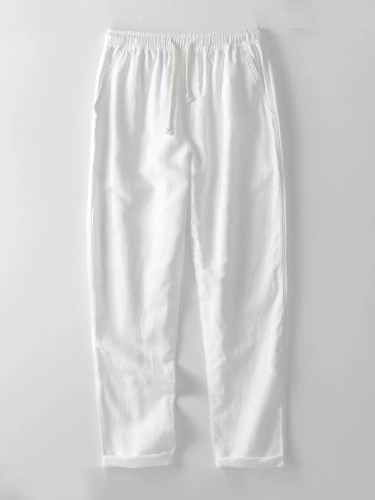 Textured Johnny Collar Crocheted Knit Polo & Straight Leg Linen Pants - Image 20