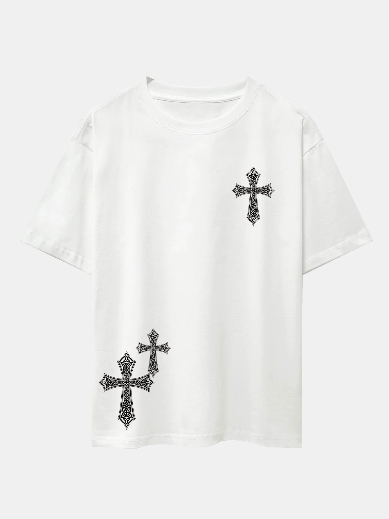 Dekoratives Kreuzdruck Drop-Shoulder Oversize T-Shirt