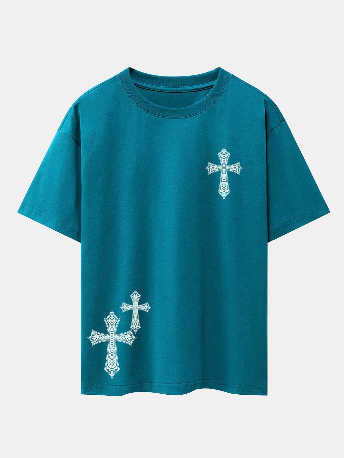 Dekoratives Kreuzdruck Drop-Shoulder Oversize T-Shirt - Image 10