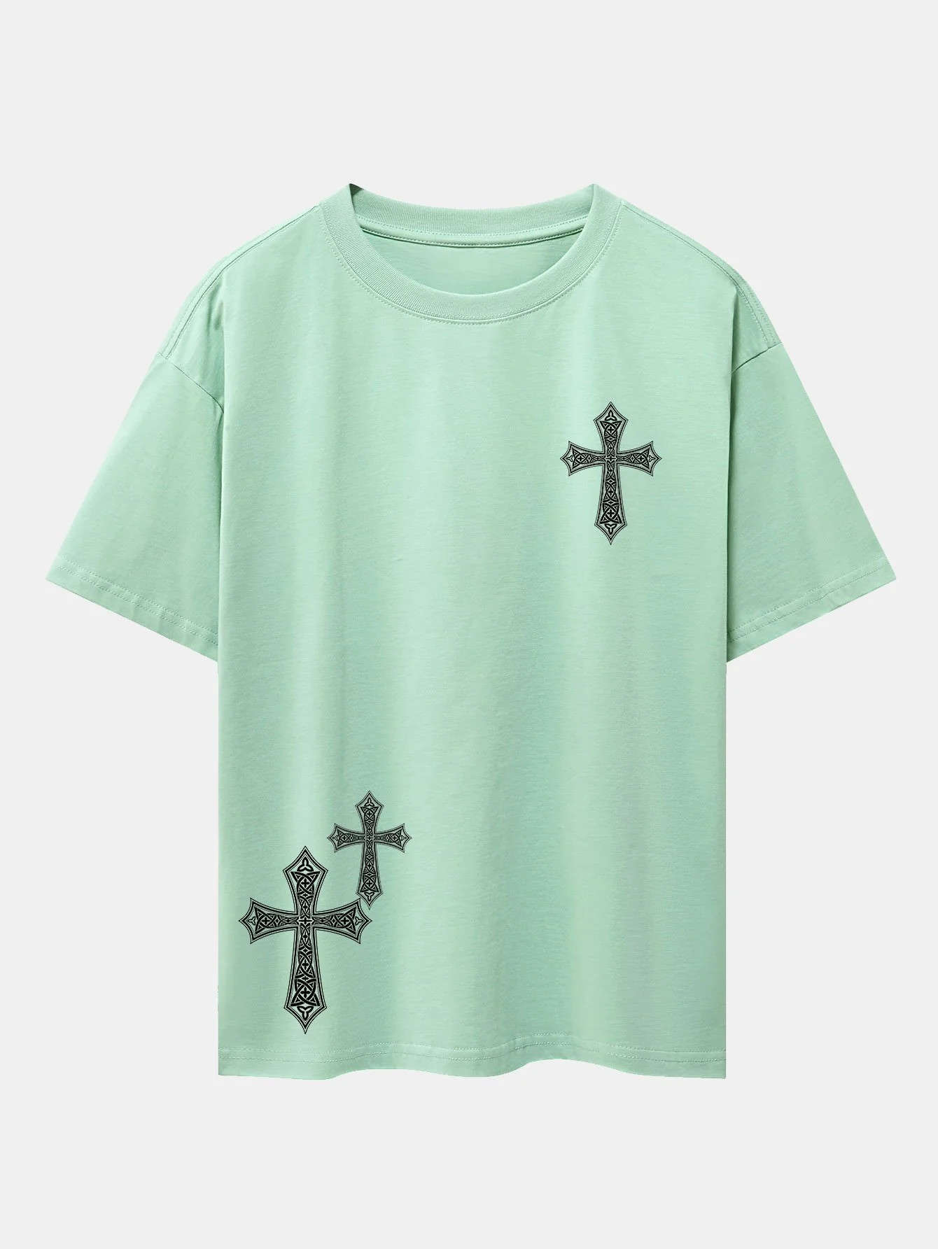 Dekoratives Kreuzdruck Drop-Shoulder Oversize T-Shirt - Image 12