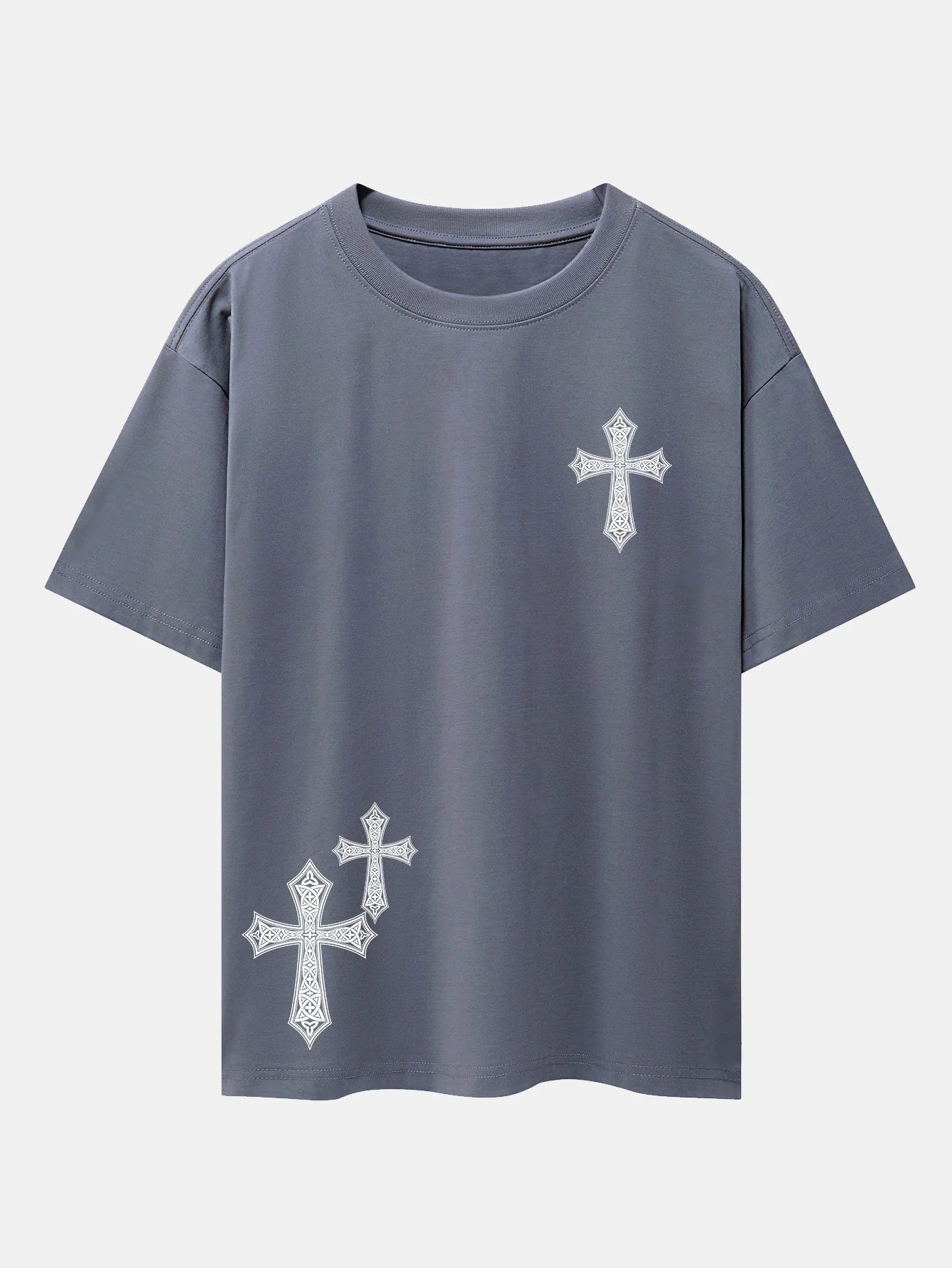 Dekoratives Kreuzdruck Drop-Shoulder Oversize T-Shirt - Image 3