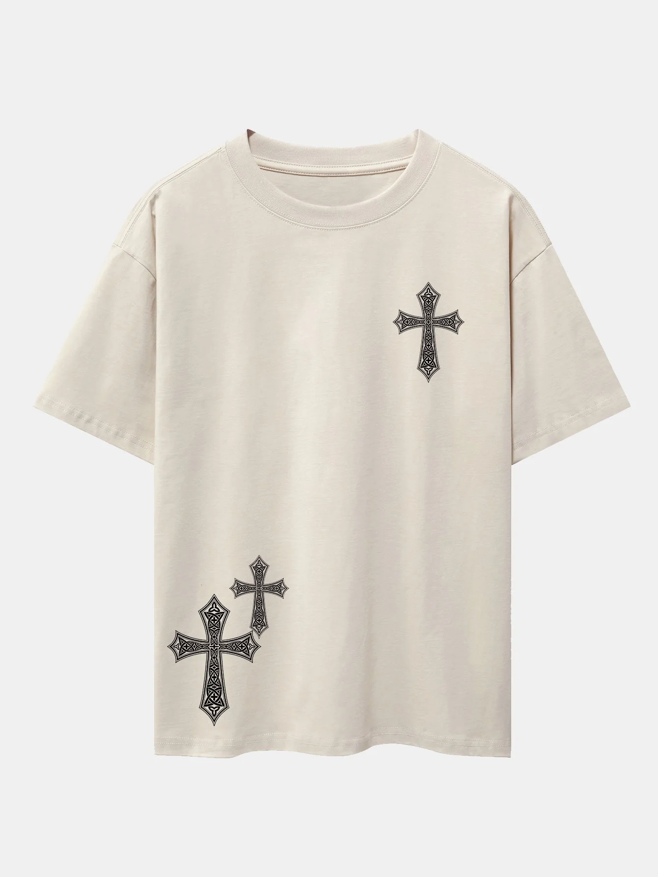 Dekoratives Kreuzdruck Drop-Shoulder Oversize T-Shirt - Image 4