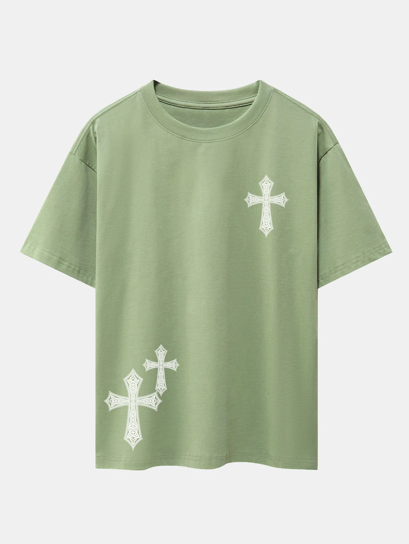 Dekoratives Kreuzdruck Drop-Shoulder Oversize T-Shirt - Image 9