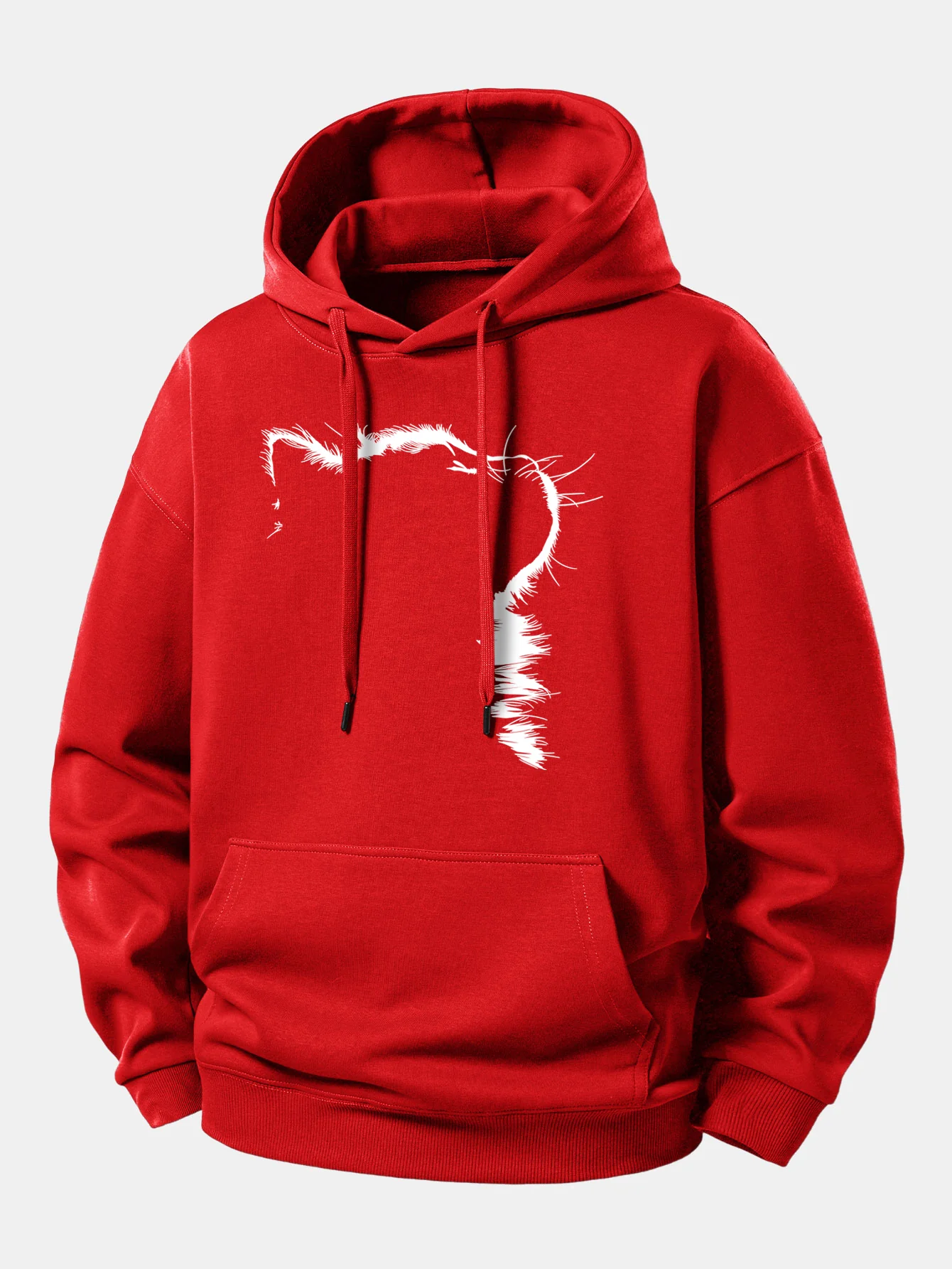 Outline Cat Print Relax Fit Hoodie - Image 11