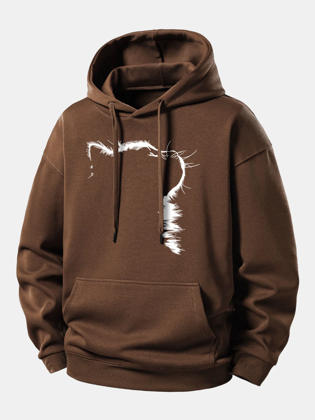Outline Cat Print Relax Fit Hoodie - Image 5