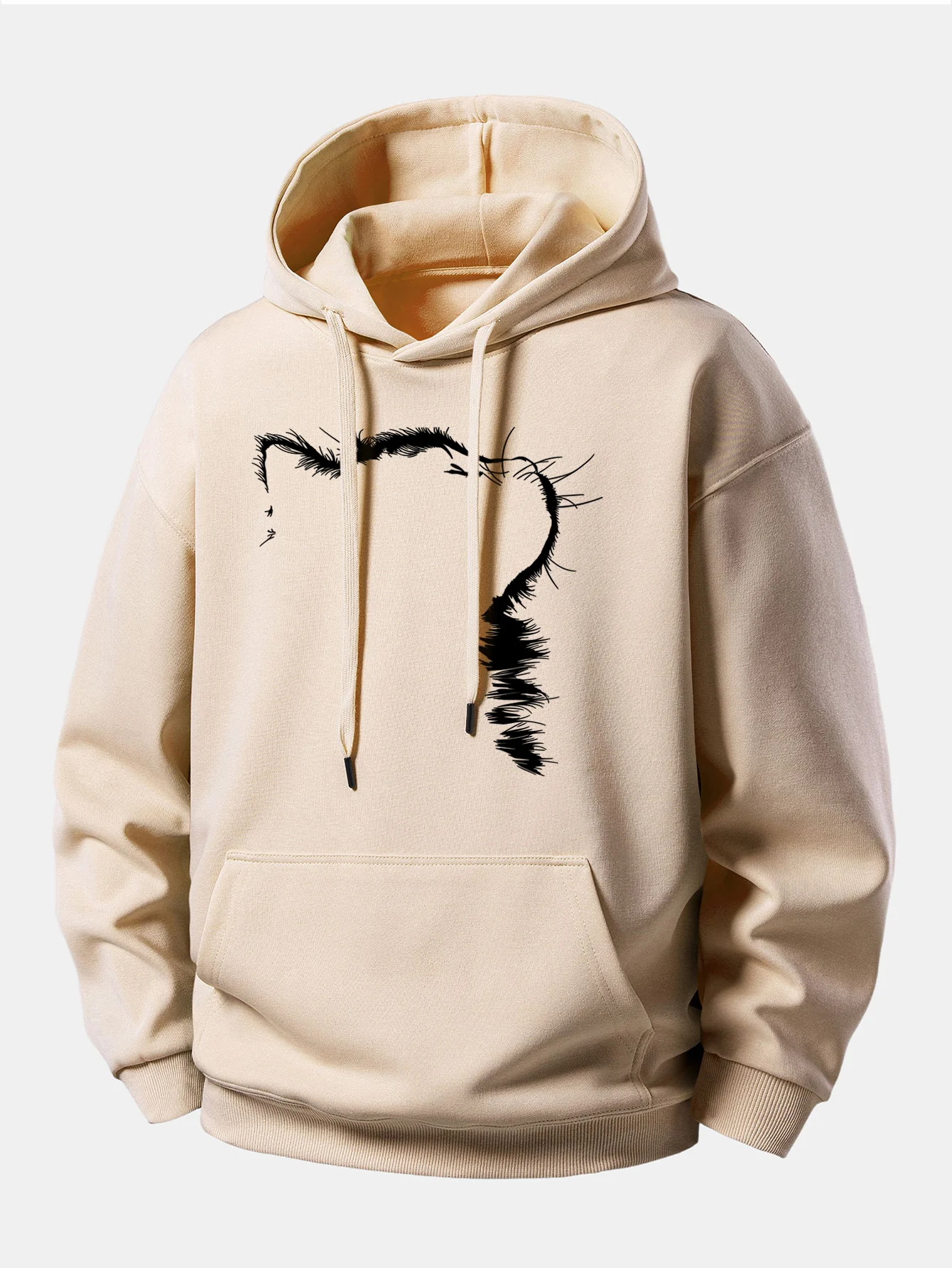 Outline Cat Print Relax Fit Hoodie - Image 6