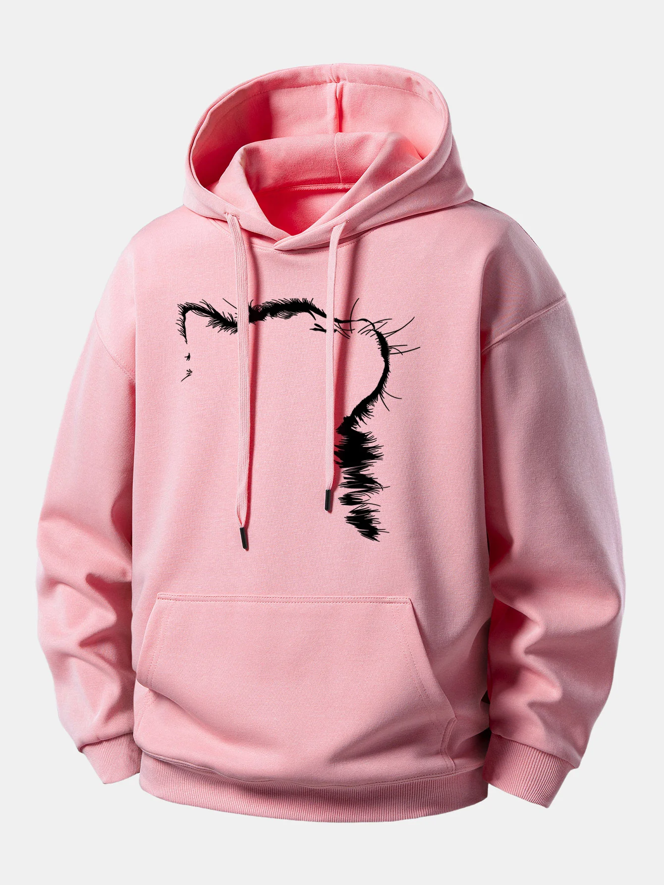 Outline Cat Print Relax Fit Hoodie - Image 7