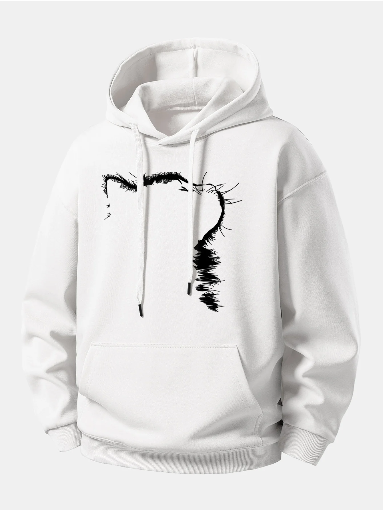 Outline Cat Print Relax Fit Hoodie - Image 8