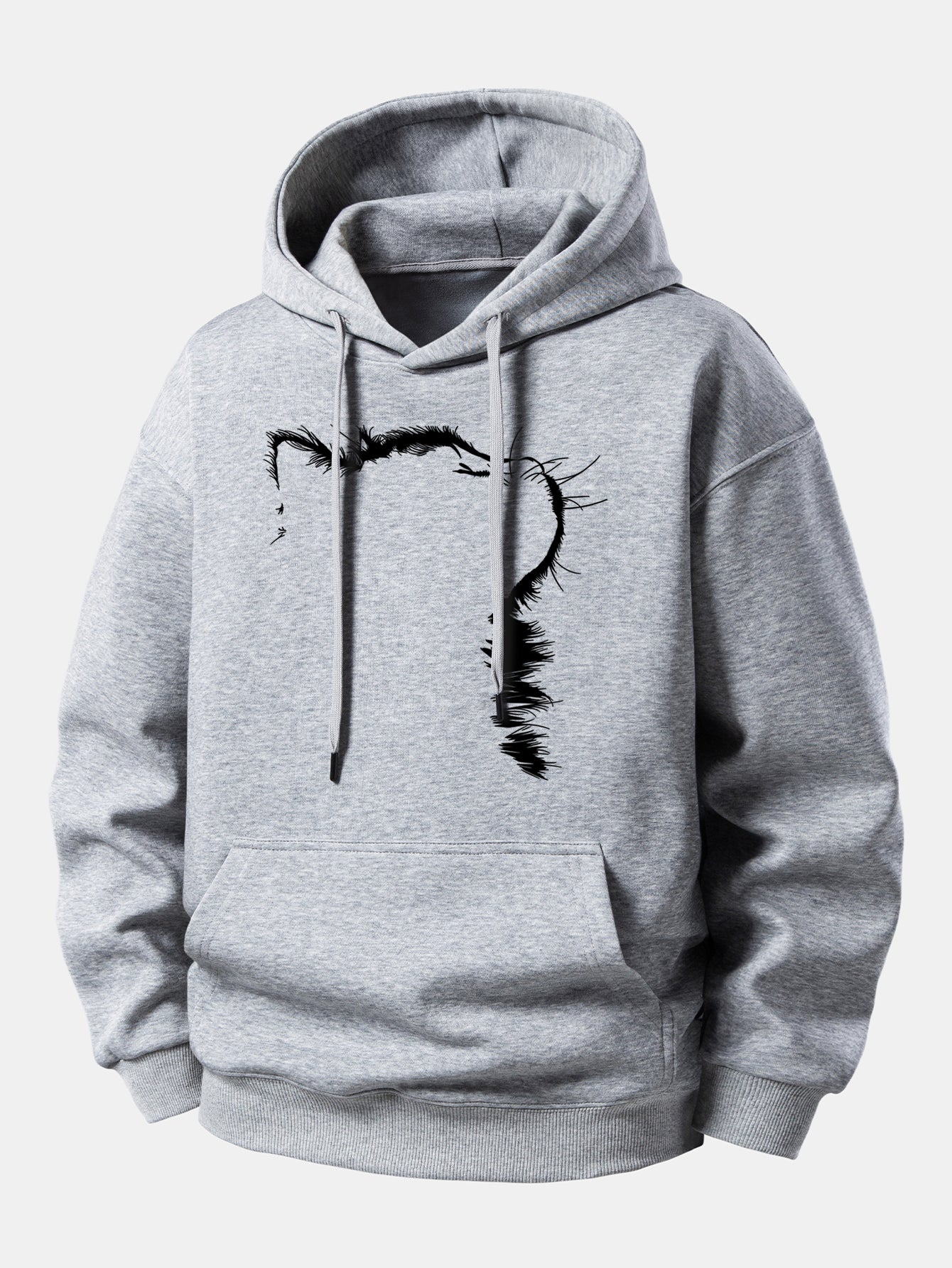 Outline Cat Print Relax Fit Hoodie - Image 9