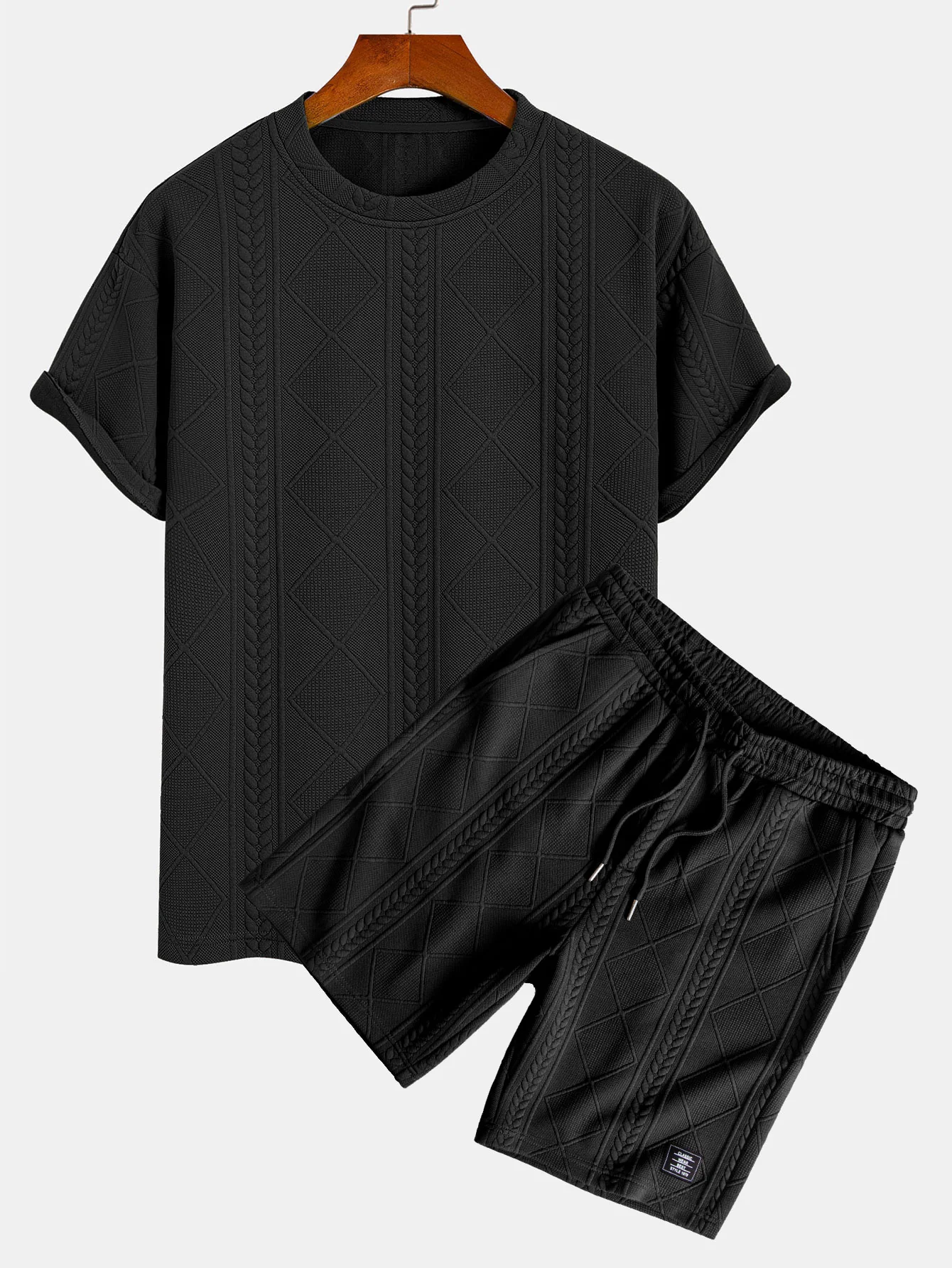 Übergröße Geometrisches Jacquard T-Shirt & Shorts - Image 2