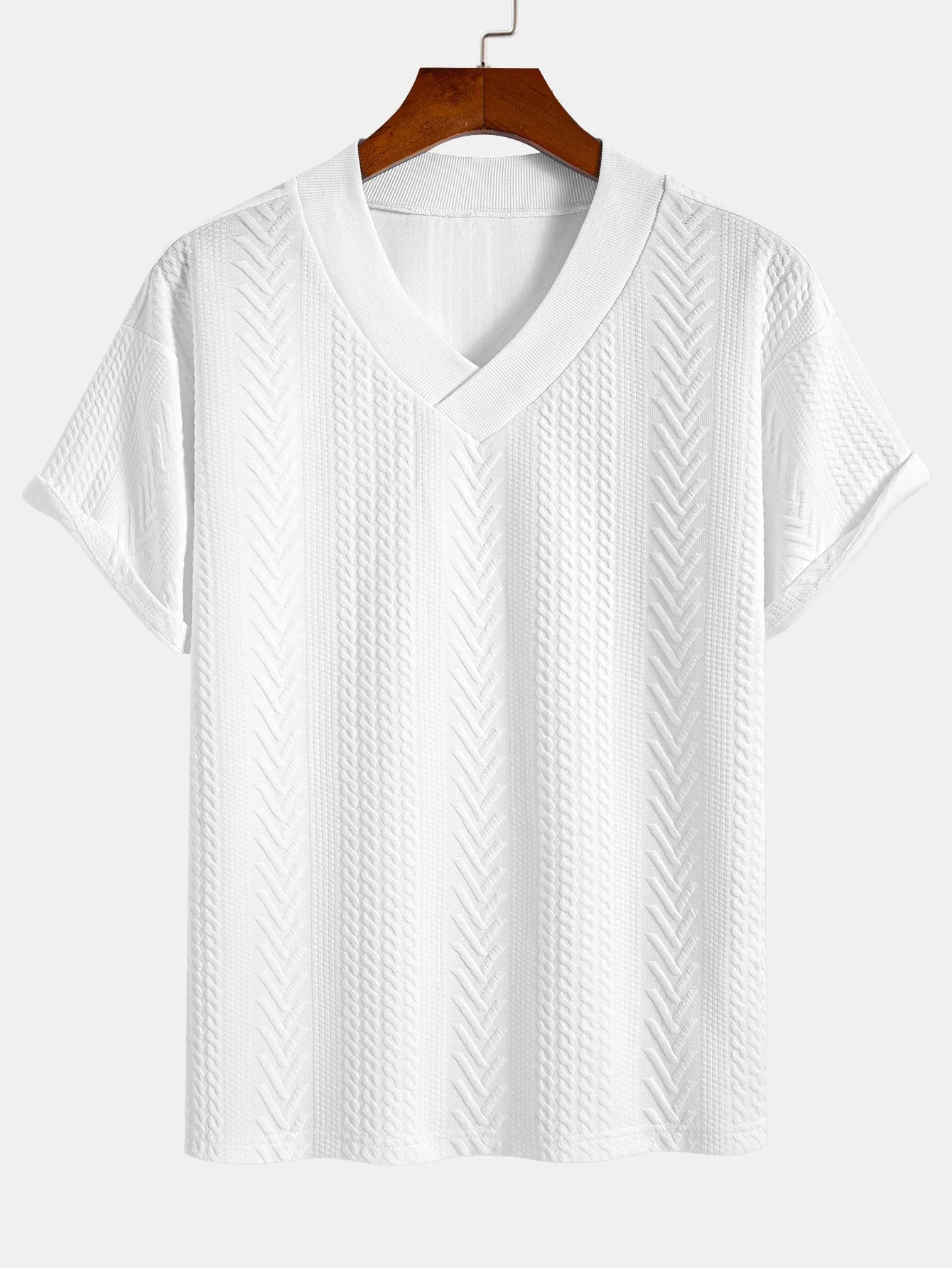 Übergröße Geometrisches Jacquard V-Ausschnitt T-Shirt - Image 3
