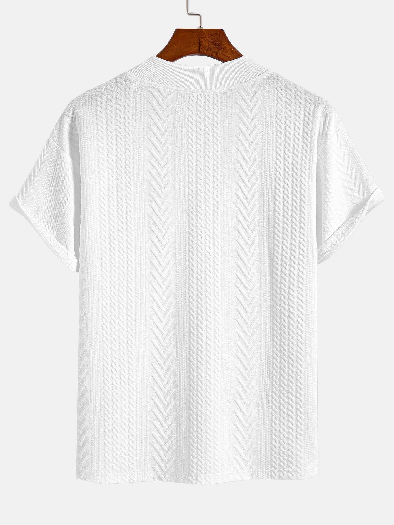 Übergröße Geometrisches Jacquard V-Ausschnitt T-Shirt - Image 4