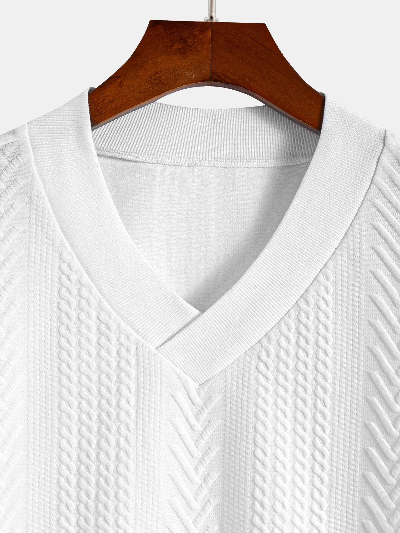 Übergröße Geometrisches Jacquard V-Ausschnitt T-Shirt - Image 5