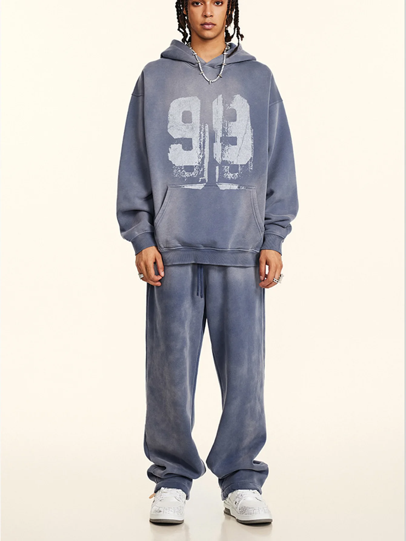 Oversize Zahlenprint Gewaschener Abgenutzter Hoodie - Image 14