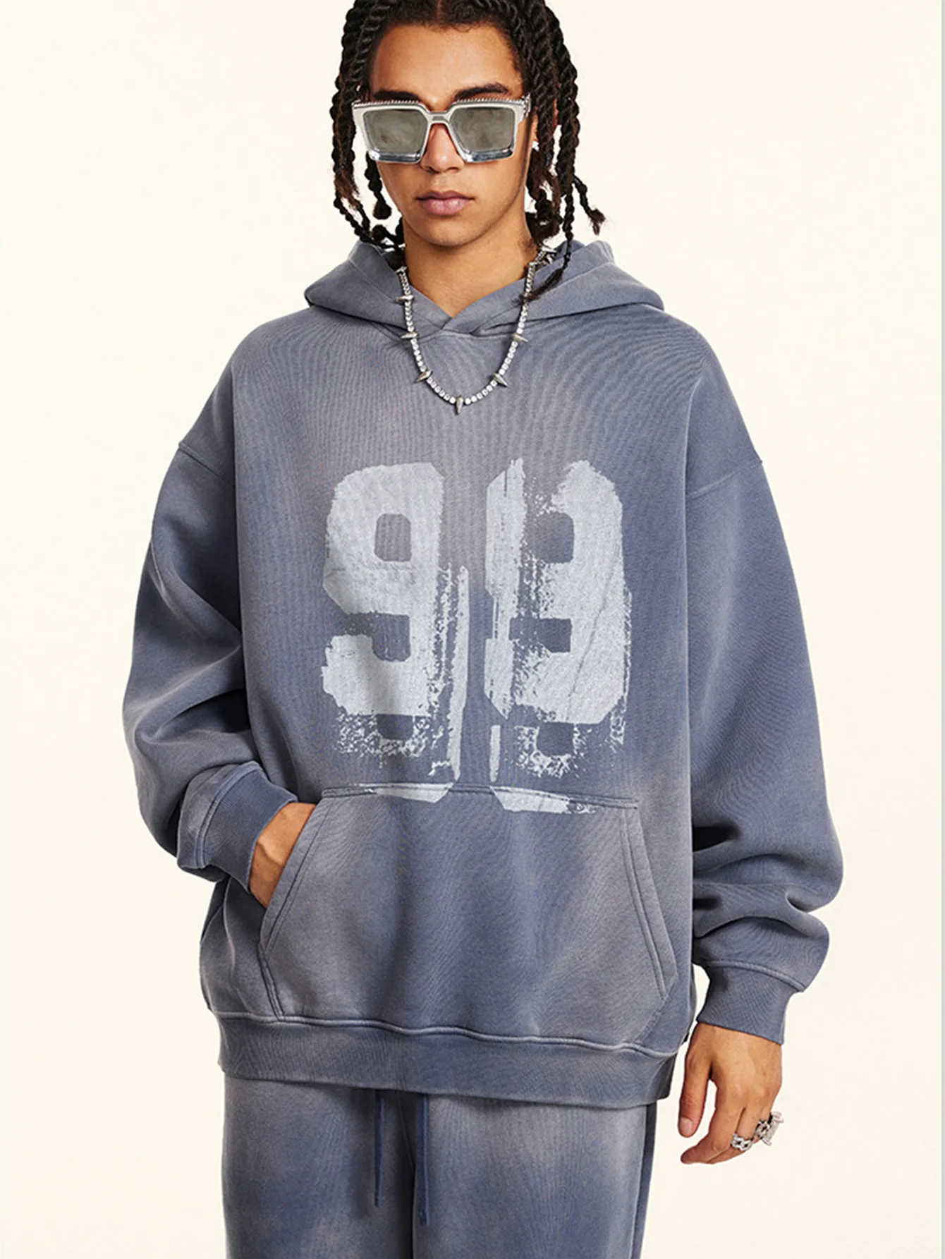 Oversize Zahlenprint Gewaschener Abgenutzter Hoodie - Image 15