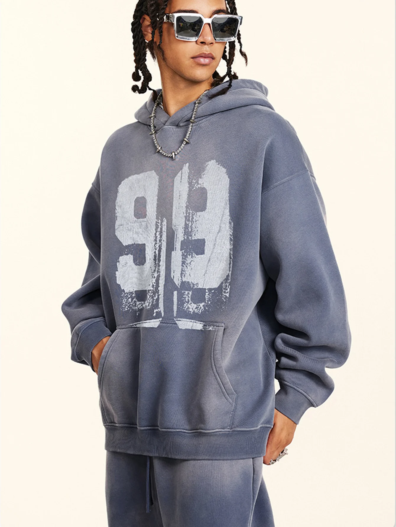 Oversize Zahlenprint Gewaschener Abgenutzter Hoodie - Image 17