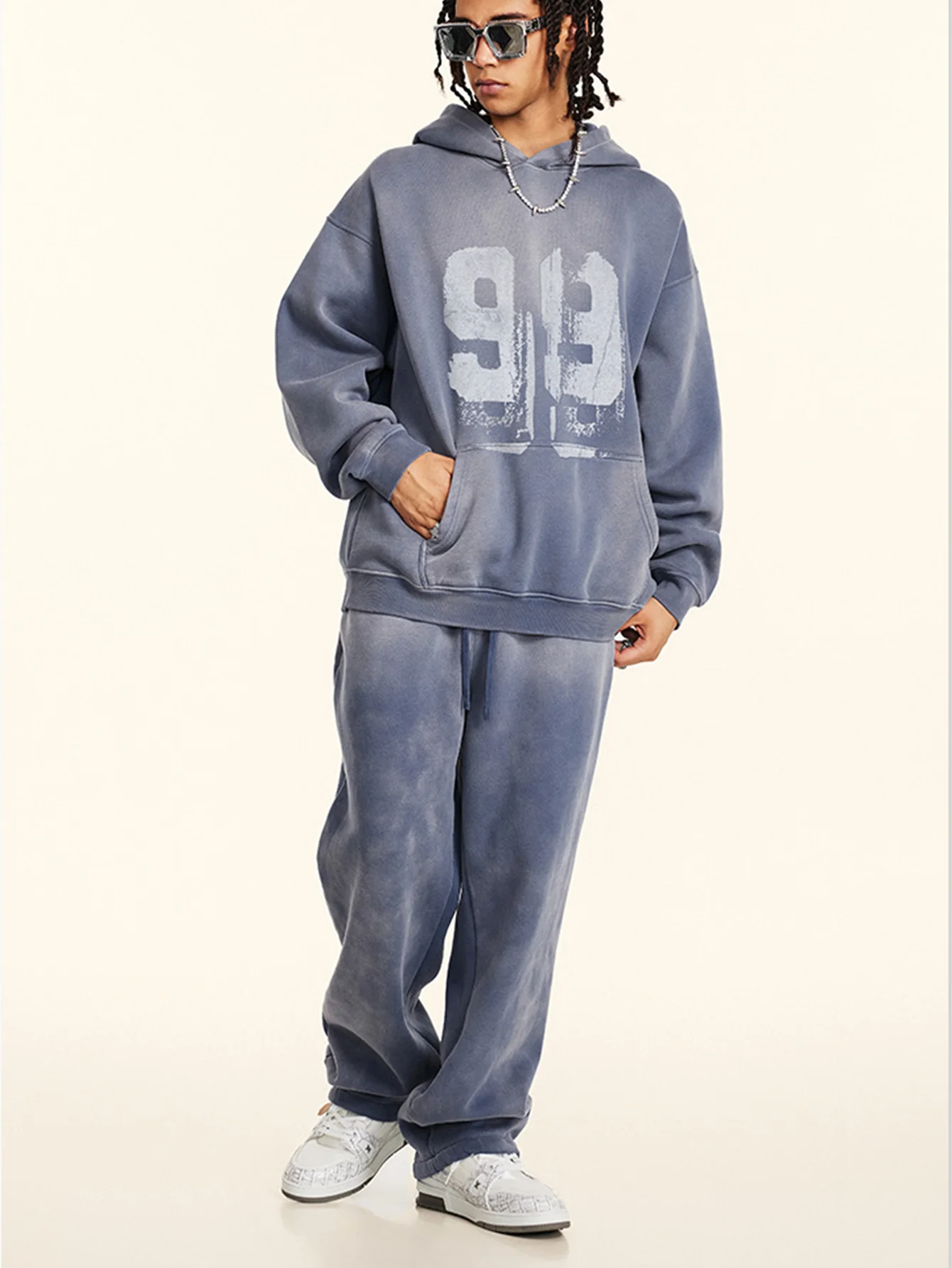 Oversize Zahlenprint Gewaschener Abgenutzter Hoodie - Image 18
