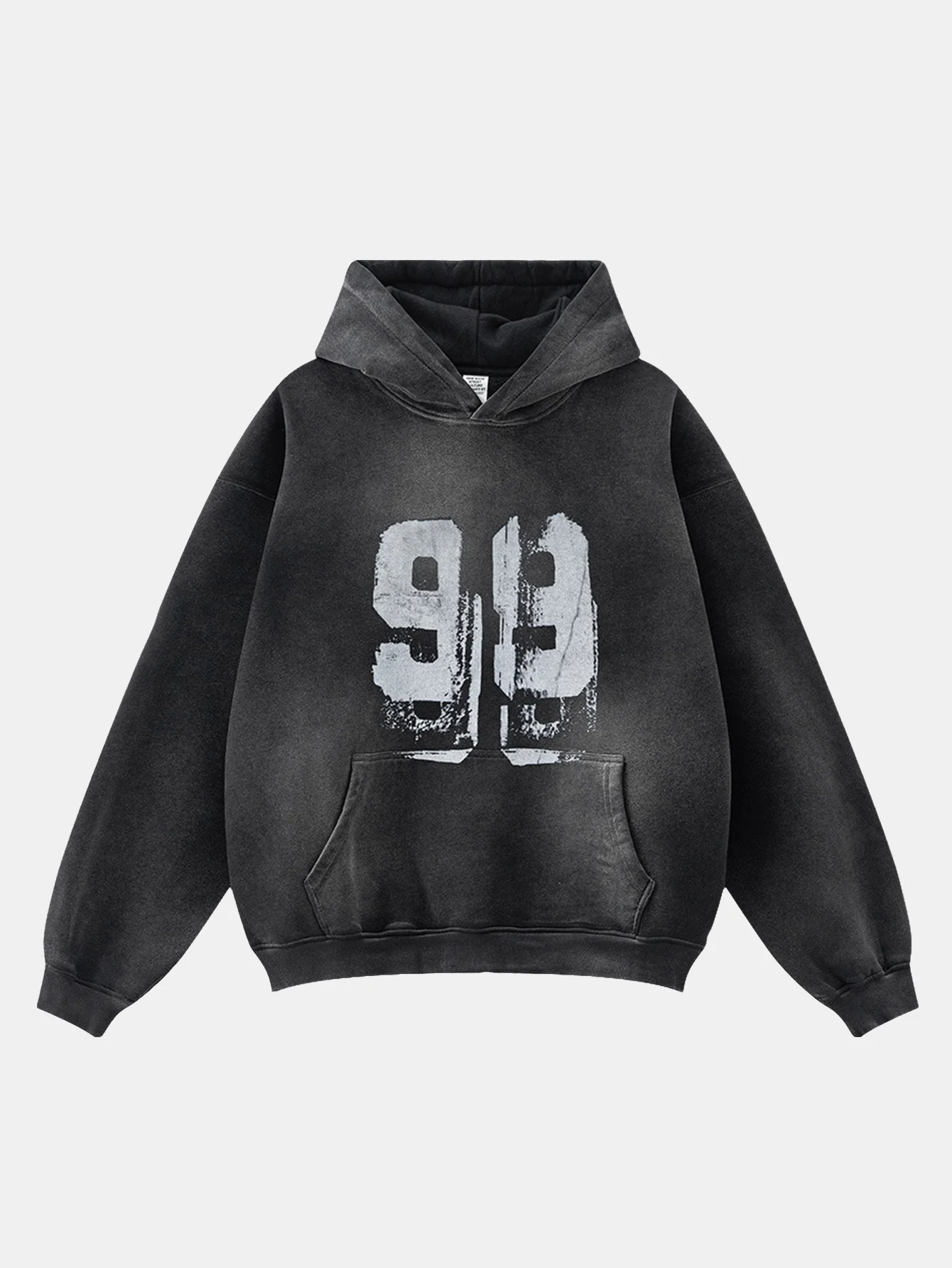 Oversize Zahlenprint Gewaschener Abgenutzter Hoodie - Image 3