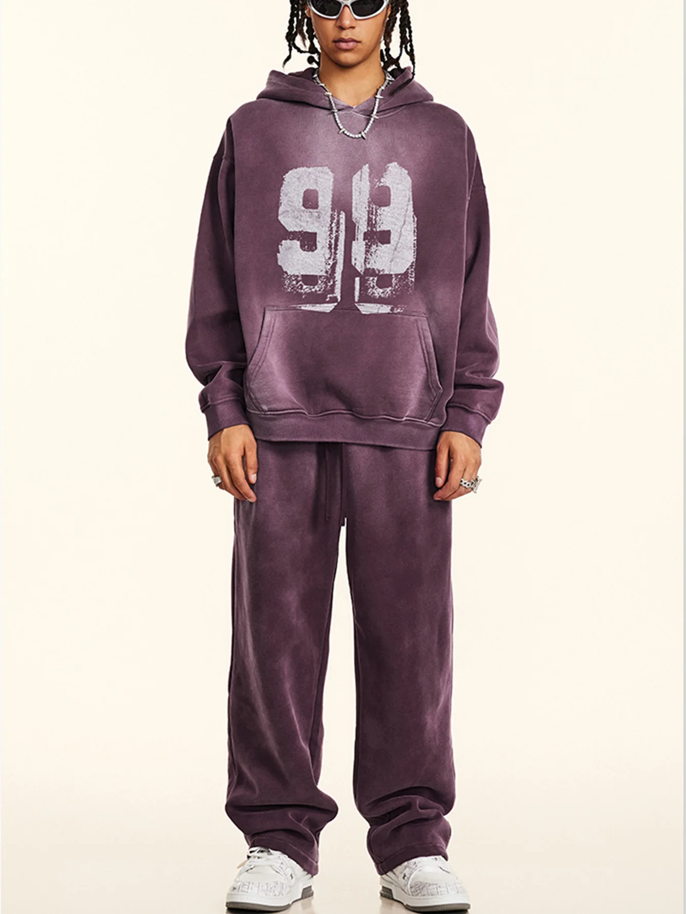 Oversize Zahlenprint Gewaschener Abgenutzter Hoodie - Image 4