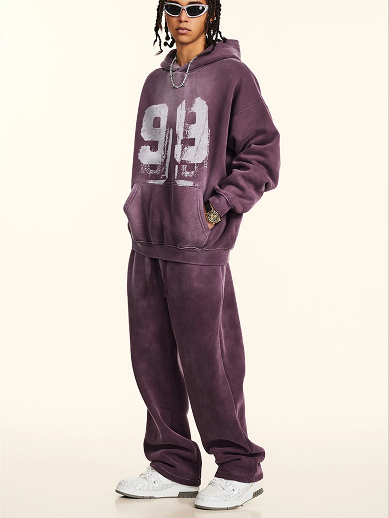Oversize Zahlenprint Gewaschener Abgenutzter Hoodie - Image 8
