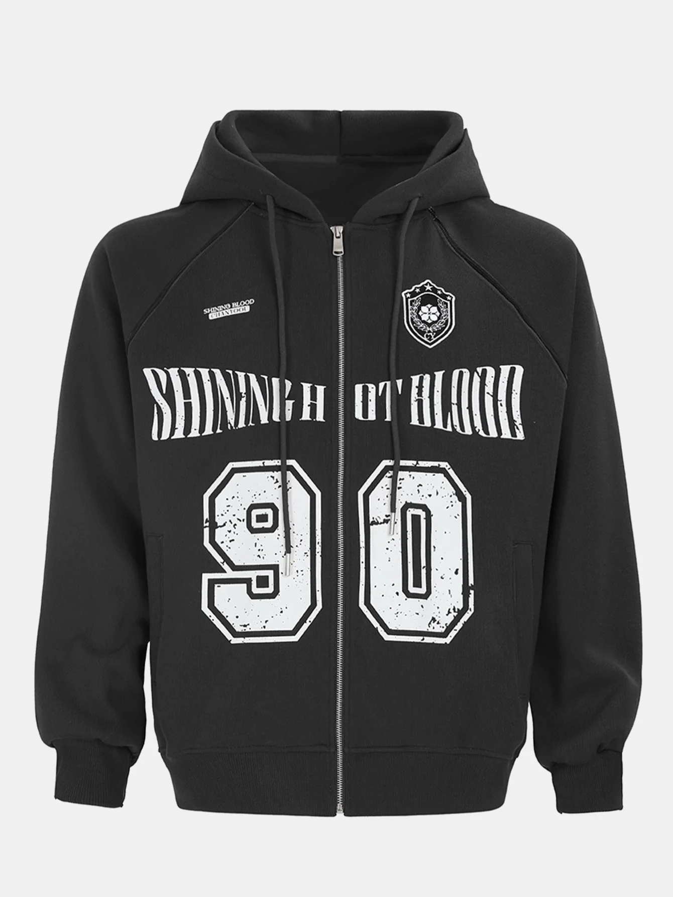 Oversize Zahl Druck Reißverschluss Kapuzenpullover