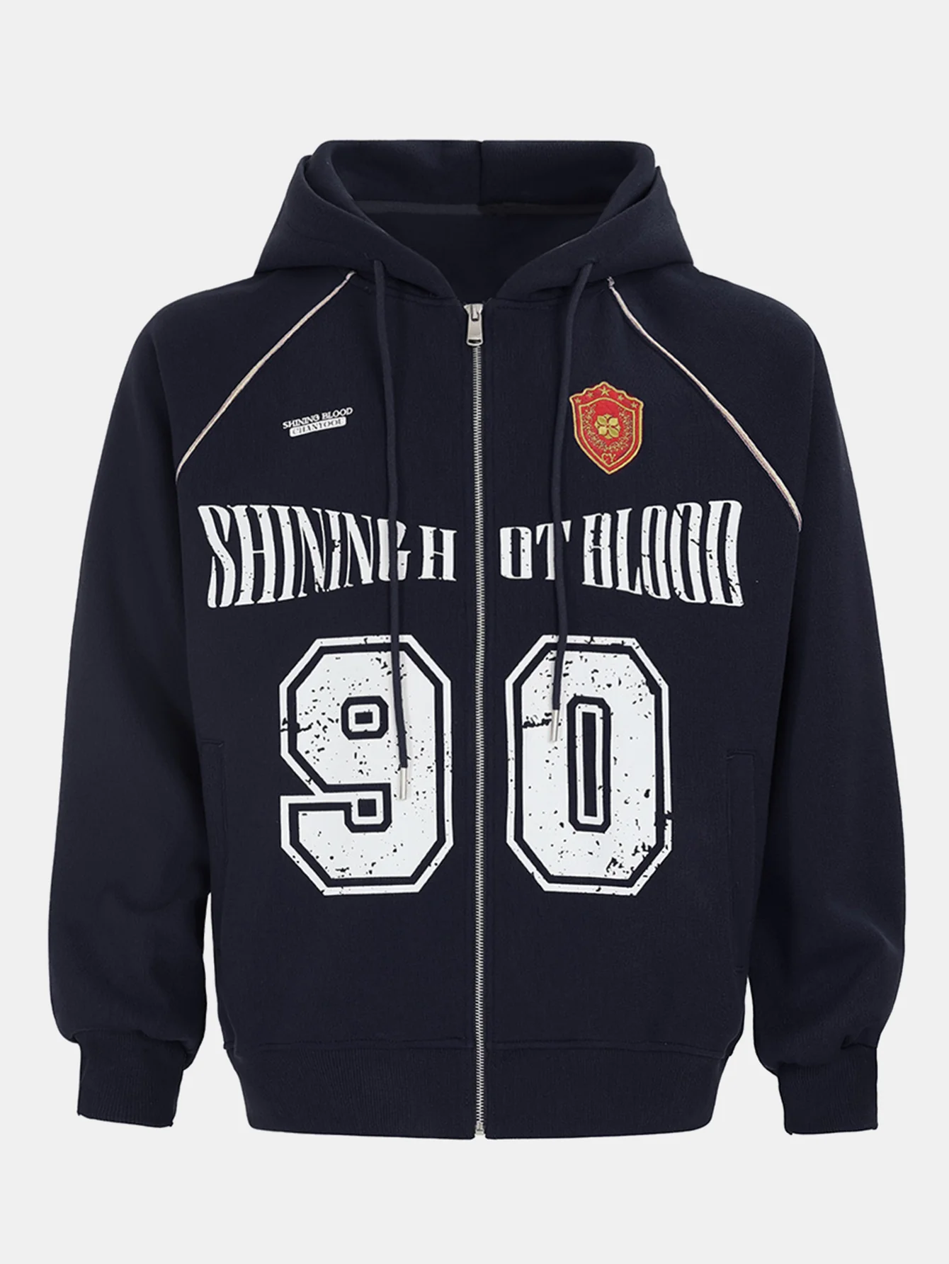 Oversize Zahl Druck Reißverschluss Kapuzenpullover - Image 3
