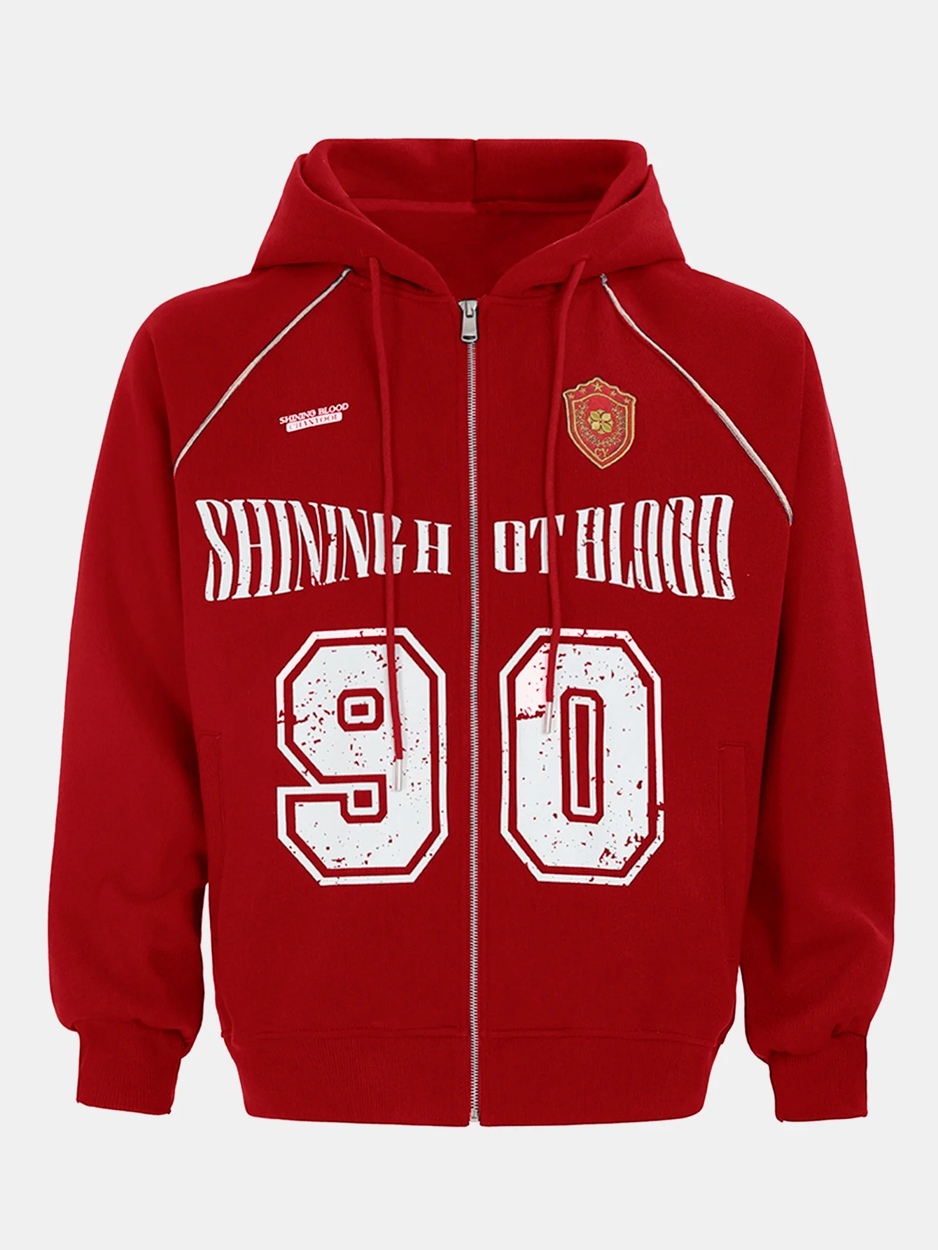 Oversize Zahl Druck Reißverschluss Kapuzenpullover - Image 4