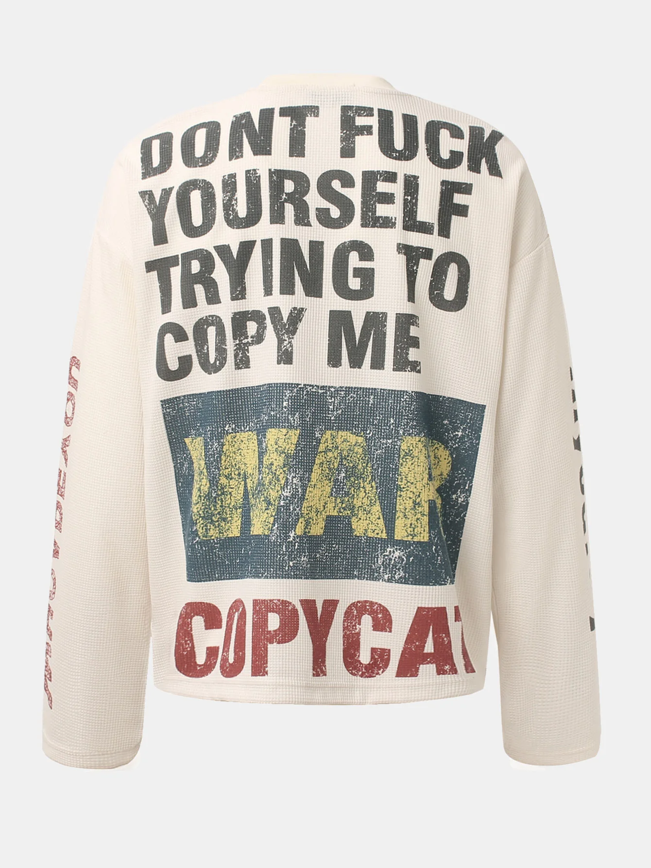 Oversize Portrait Slogan Druck Waffel T-Shirt - Image 2